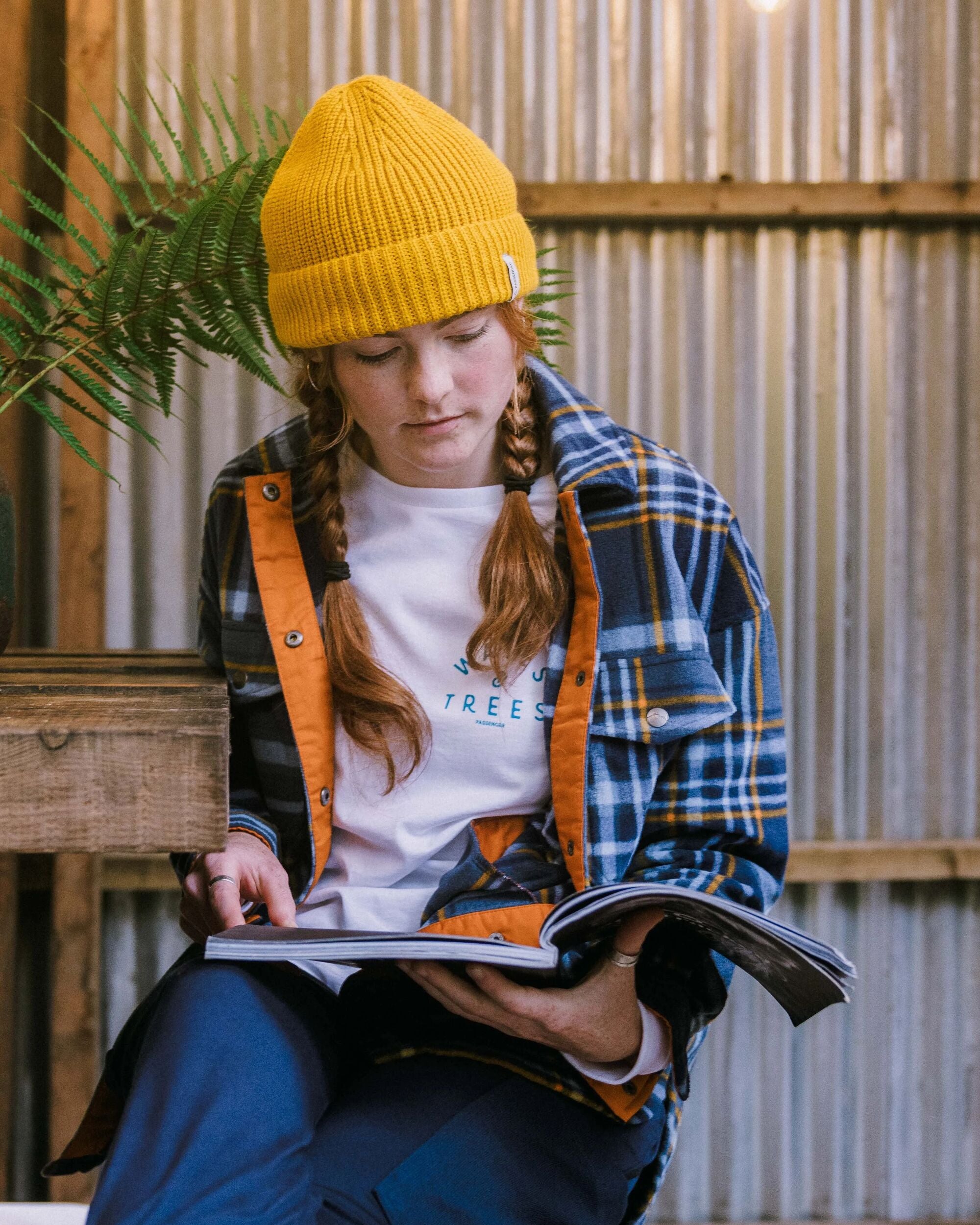 East Recycled Polar Fleece Shirt - Rich Navy/Faded Denim Check - Lifestyle