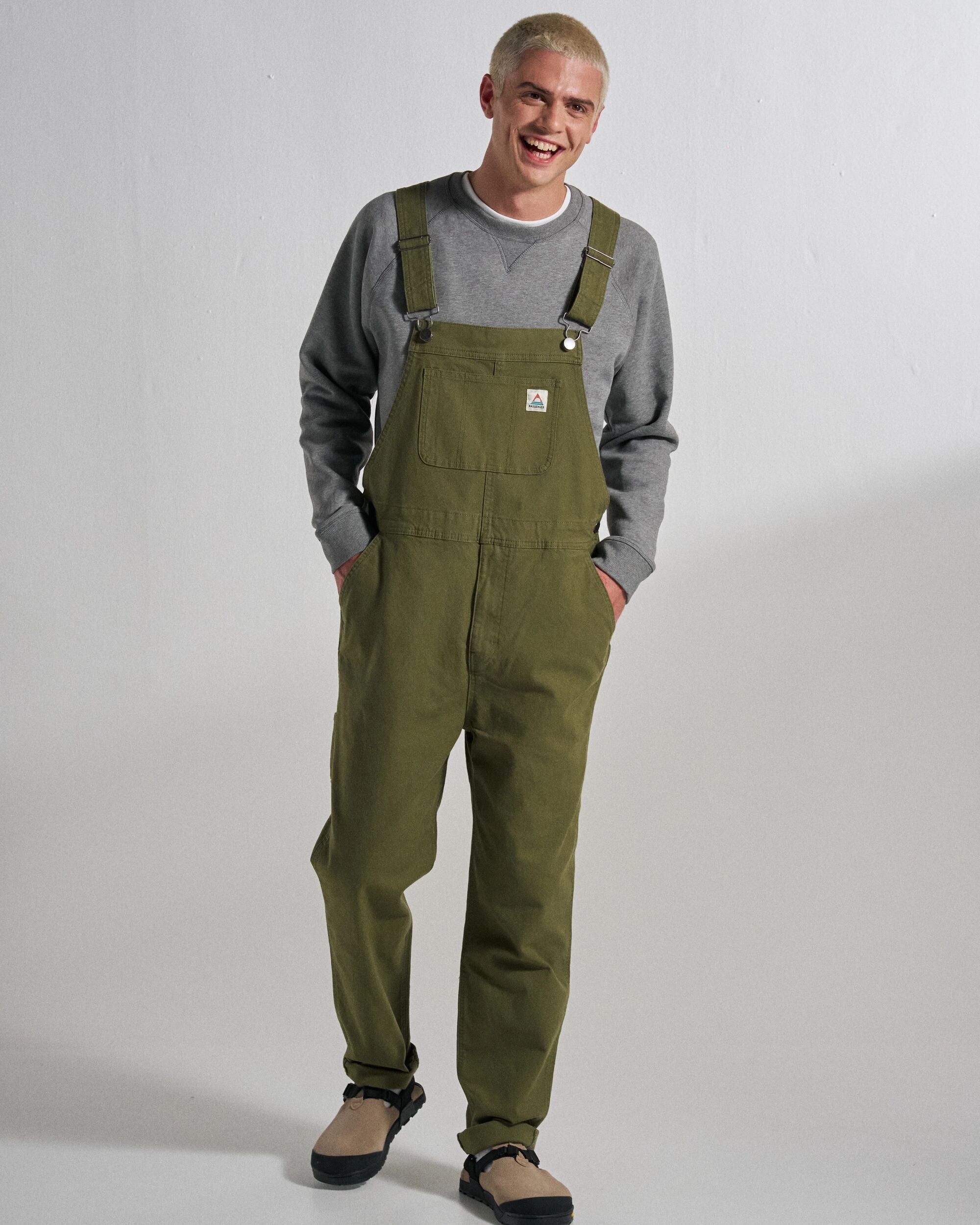 Vantage Cotton Canvas Dungaree - Khaki - Studio Model