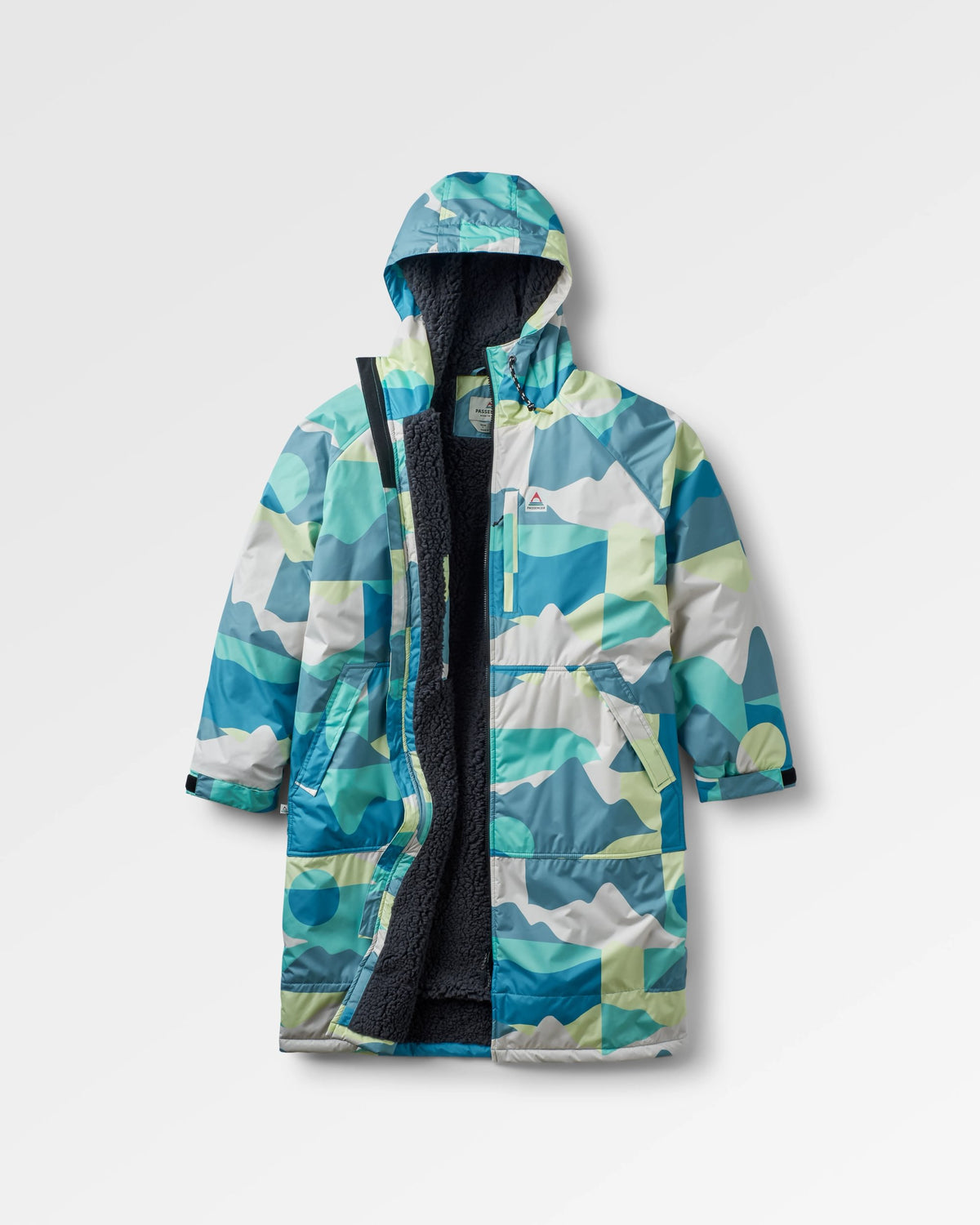 Waves Sherpa Lined Changing Robe - Vista Patchwork Aqua - Flatlay