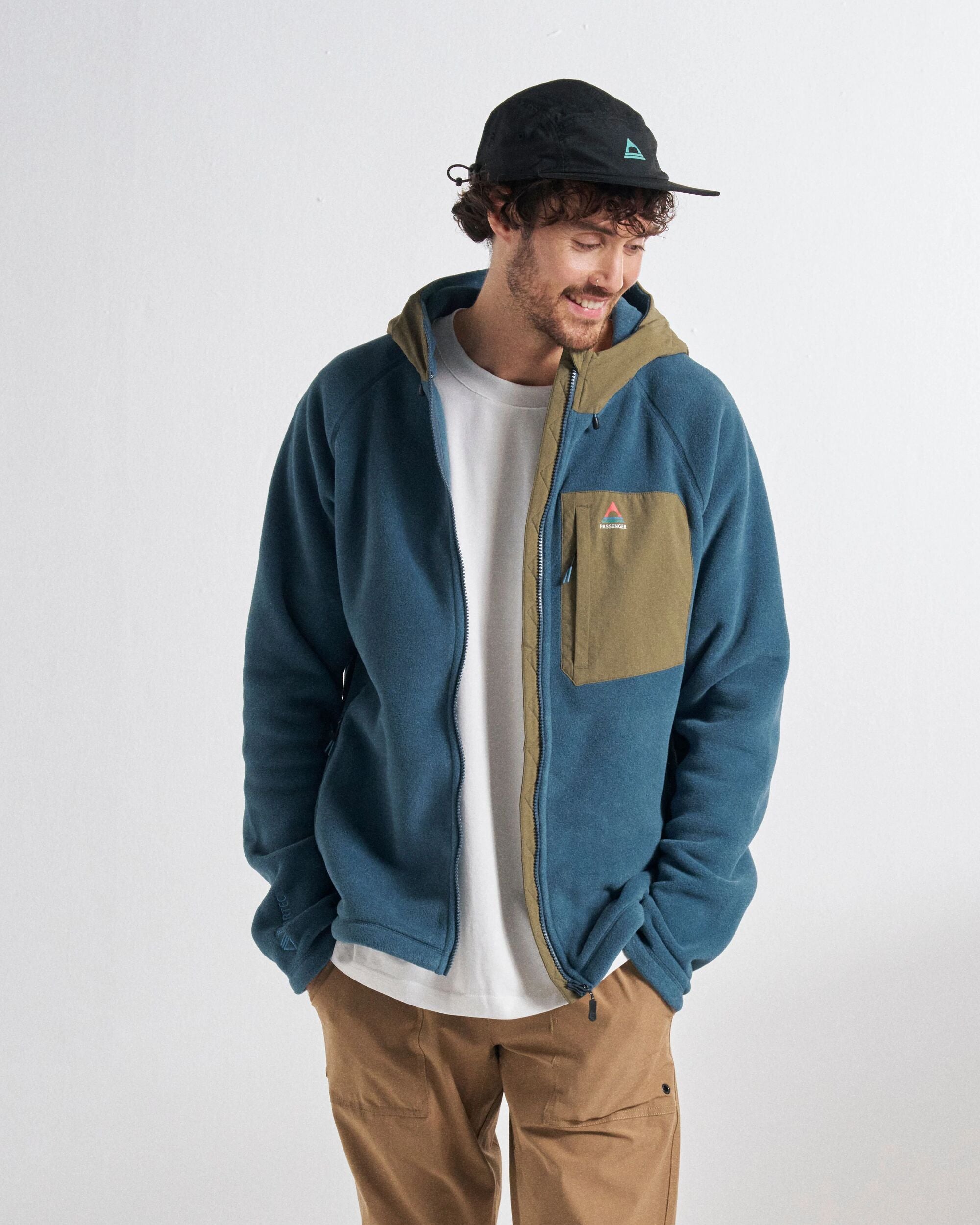 Sierrascape Men's Recycled Polartec® Fleece Hoodie - Dark Denim - Studio Model