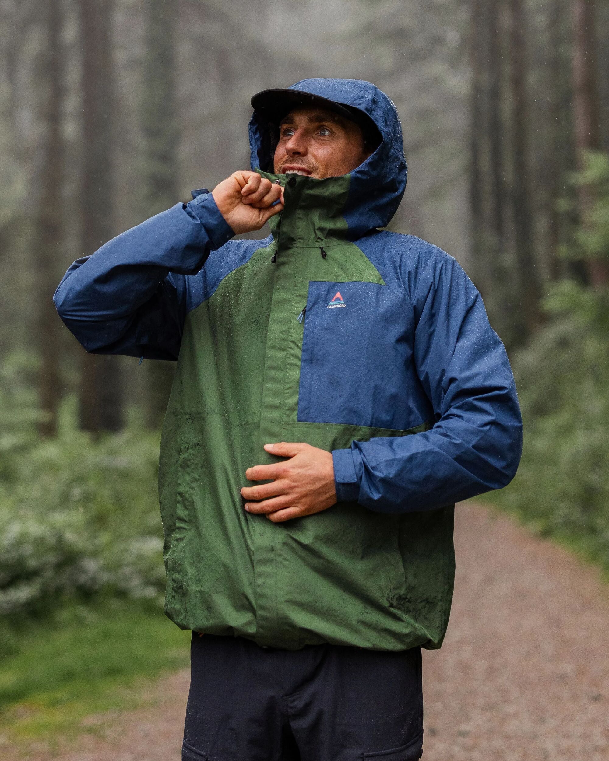 Trailscape Men's Recycled Waterproof Jacket - Dark Denim/Wild Green - Lifestyle