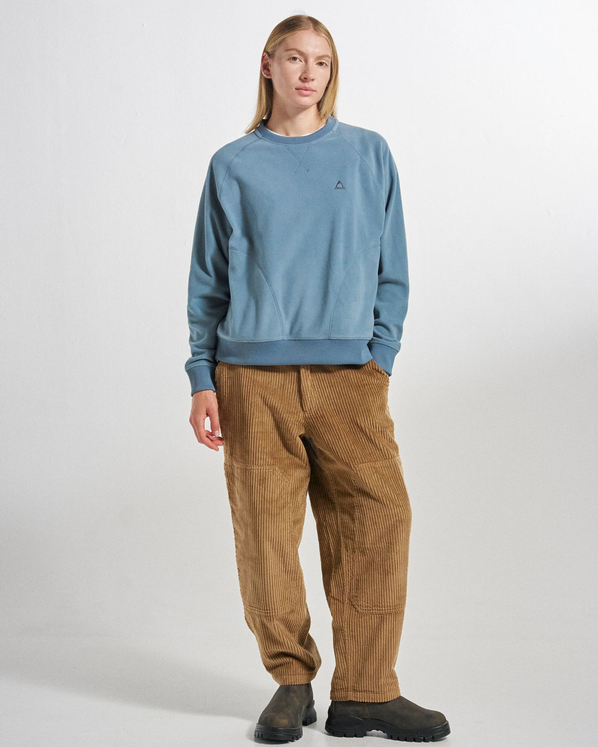 Ayla Micro Polartec® Crew Fleece - Stormy Blue - Studio Model