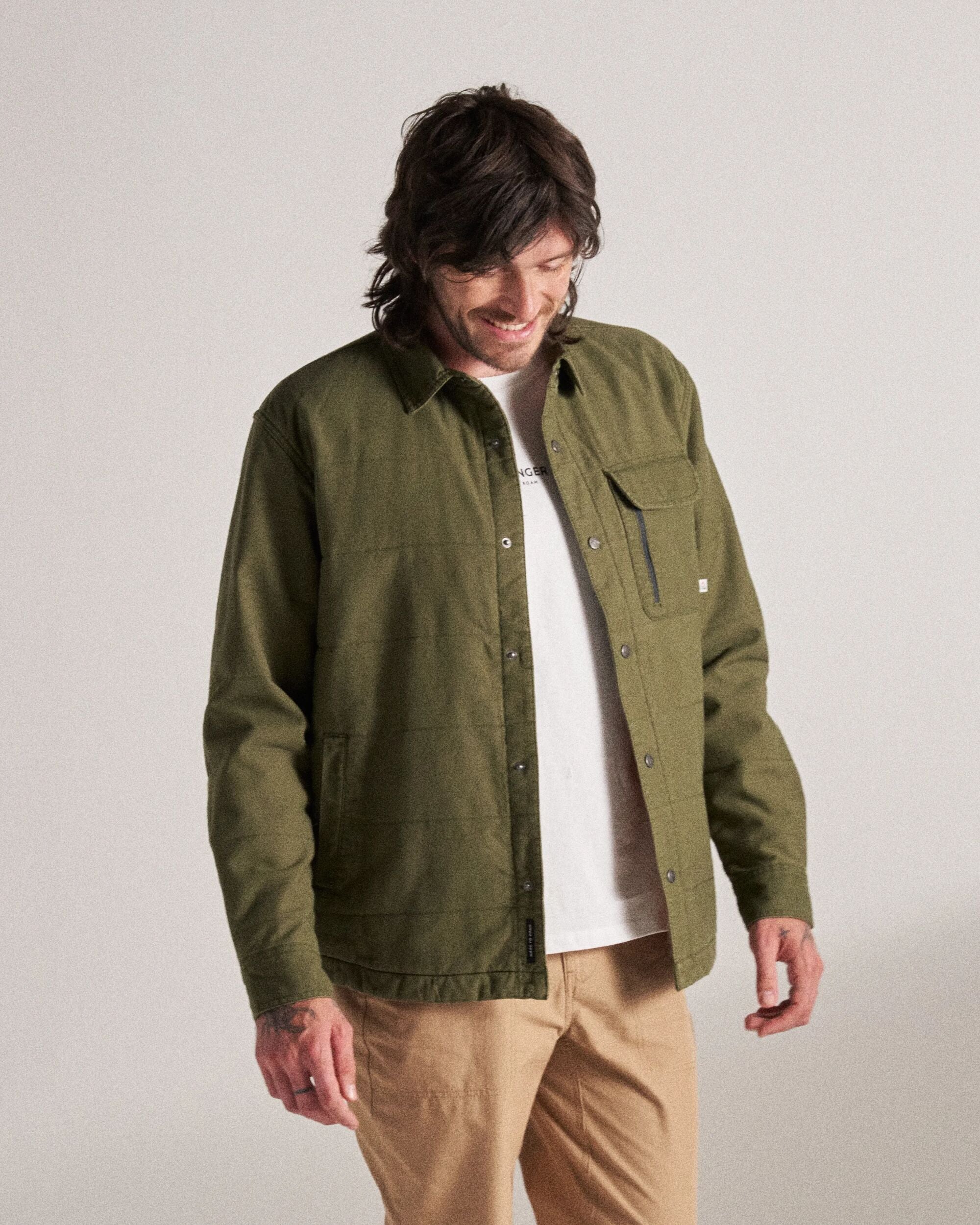Taranaki Canvas Quilted Overshirt - Khaki - Studio Model