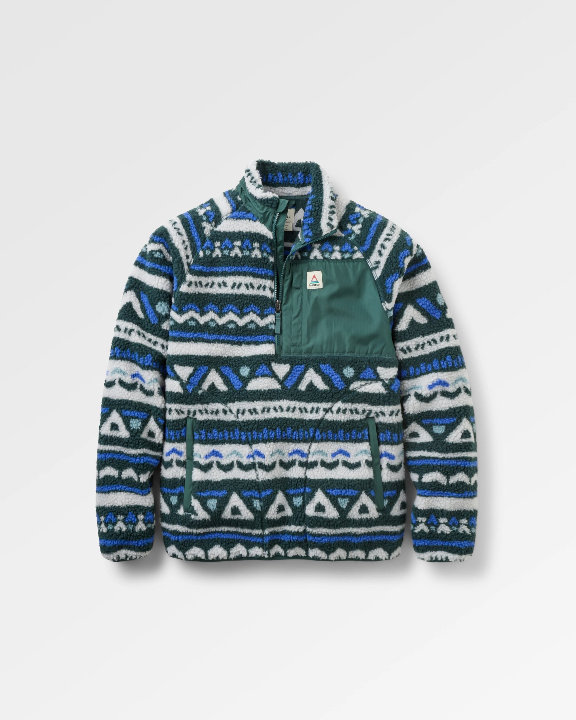 Offroad Recycled Sherpa 1/2 Zip Fleece - Geo Tracks Dark Fern/Birch - Flatlay