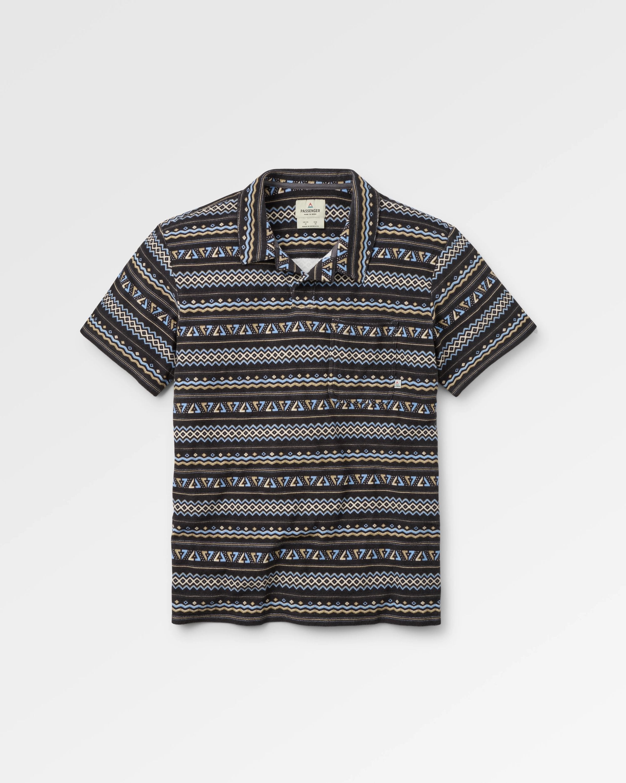 Rising Towelling Polo Shirt - Geo Stripe Faded Black - Flatlay