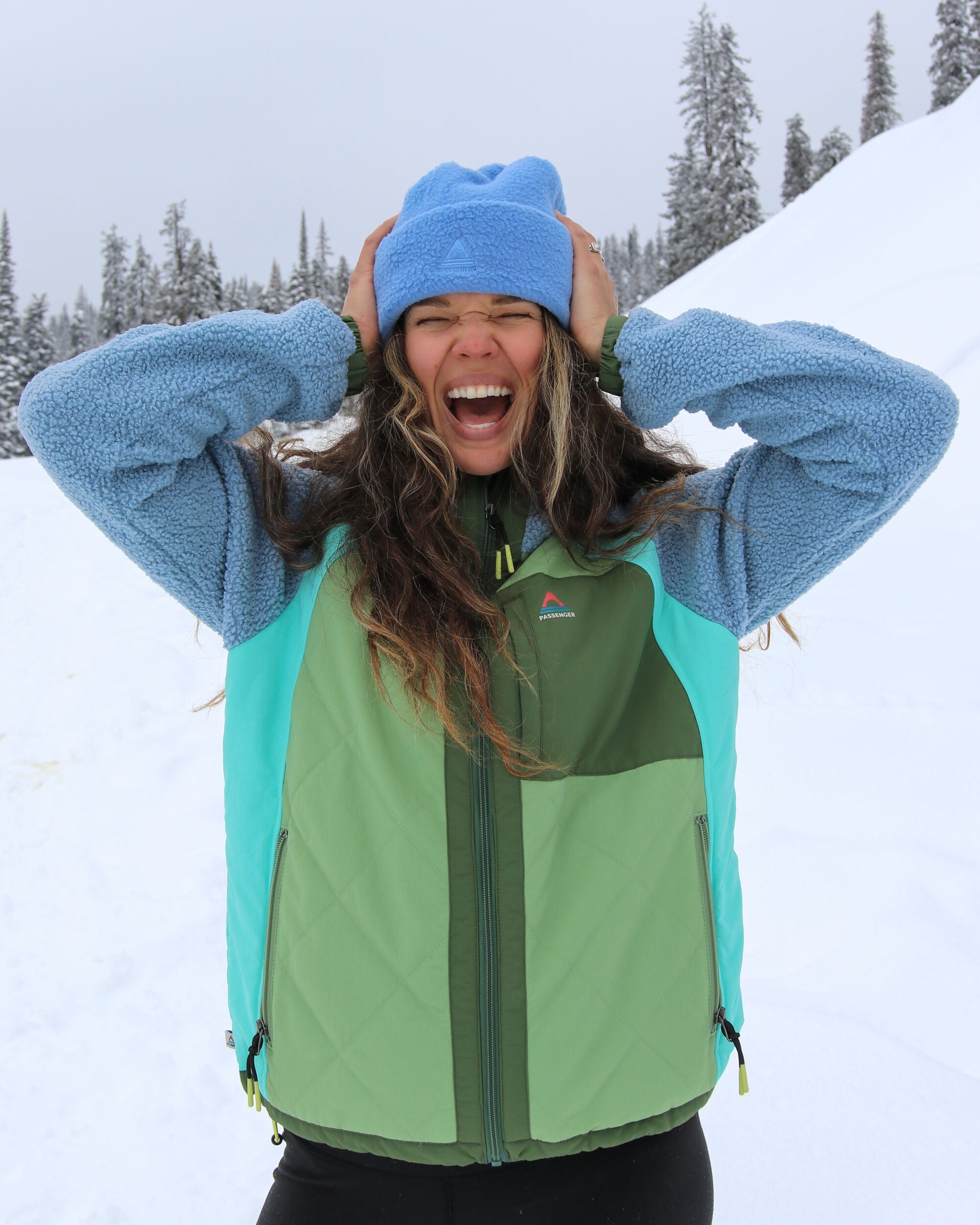 Lara Quilted Jacket - Faded Denim/Stem Green - Lifestyle