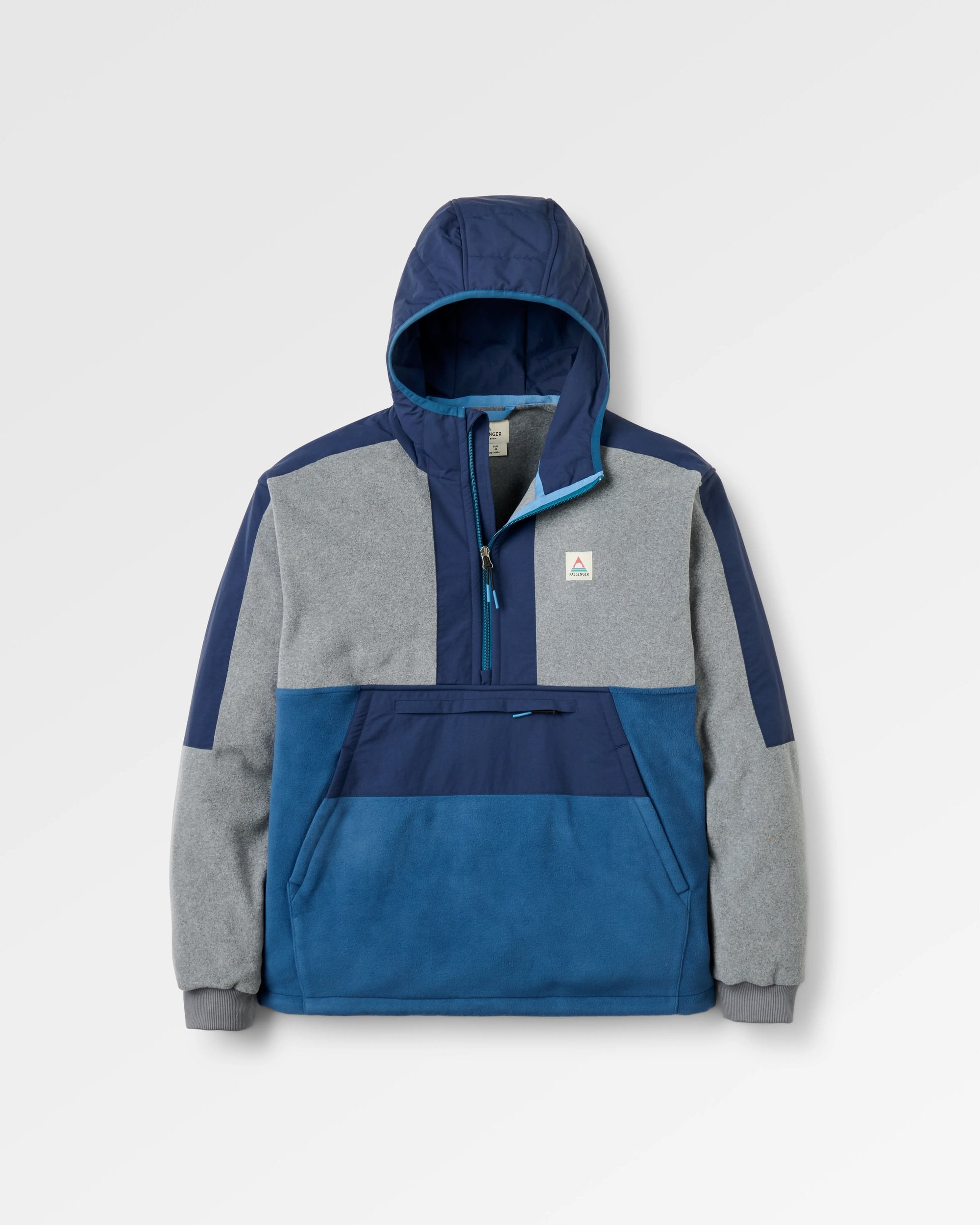 Woodland Hooded Recycled Polartec® Fleece - Grey Marl/Dark Denim - Flatlay