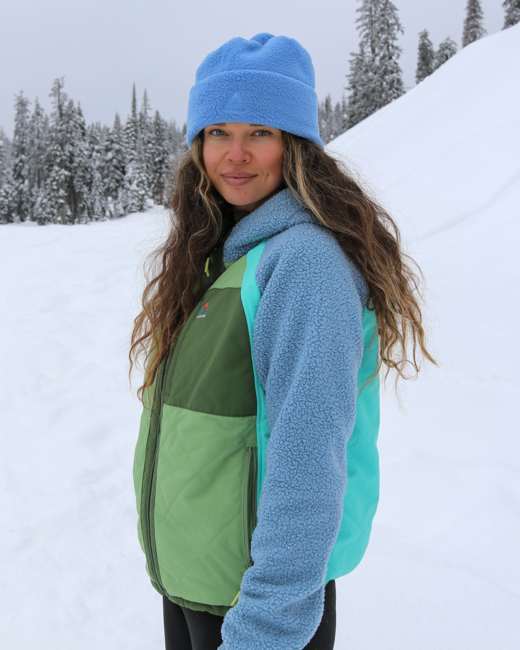 Lara Quilted Jacket - Faded Denim/Stem Green - Lifestyle