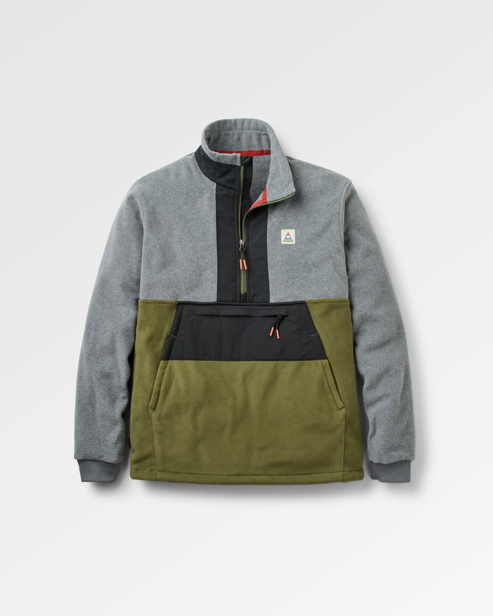 Woodland Hoodless Recycled Polartec® Fleece - Grey Marl/Khaki - Flatlay