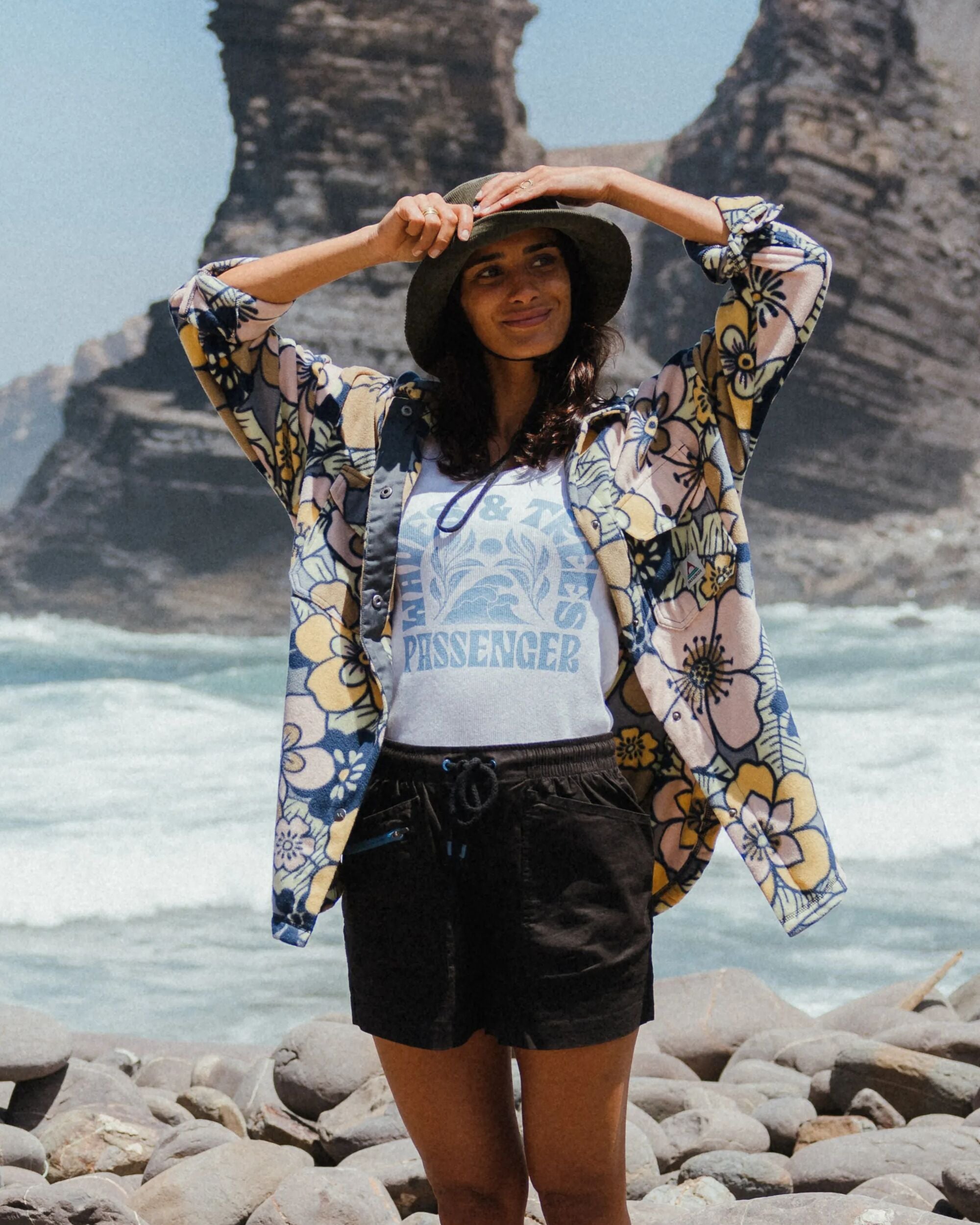 East Recycled Polar Fleece Shirt - Vintage Floral Sunlight - Lifestyle