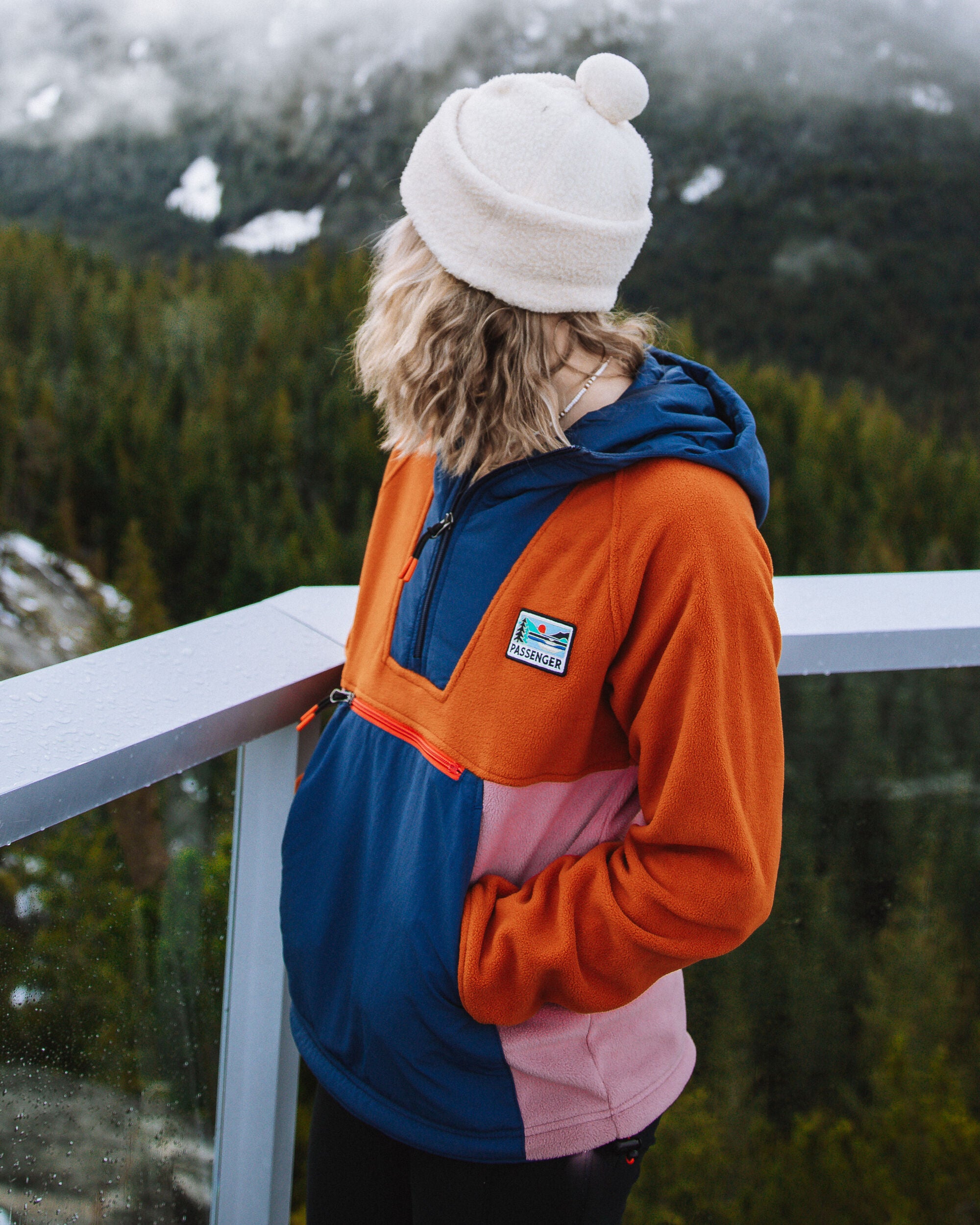 Alexander Recycled Hooded Polar Fleece - Dark Denim/Sunset Orange - Lifestyle