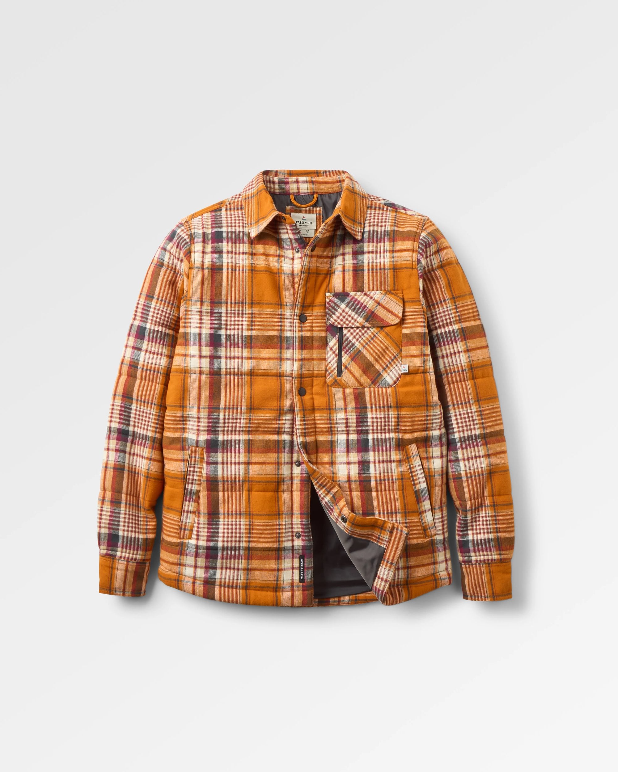 Taranaki Quilted Overshirt - Retro Orange Check - Flatlay