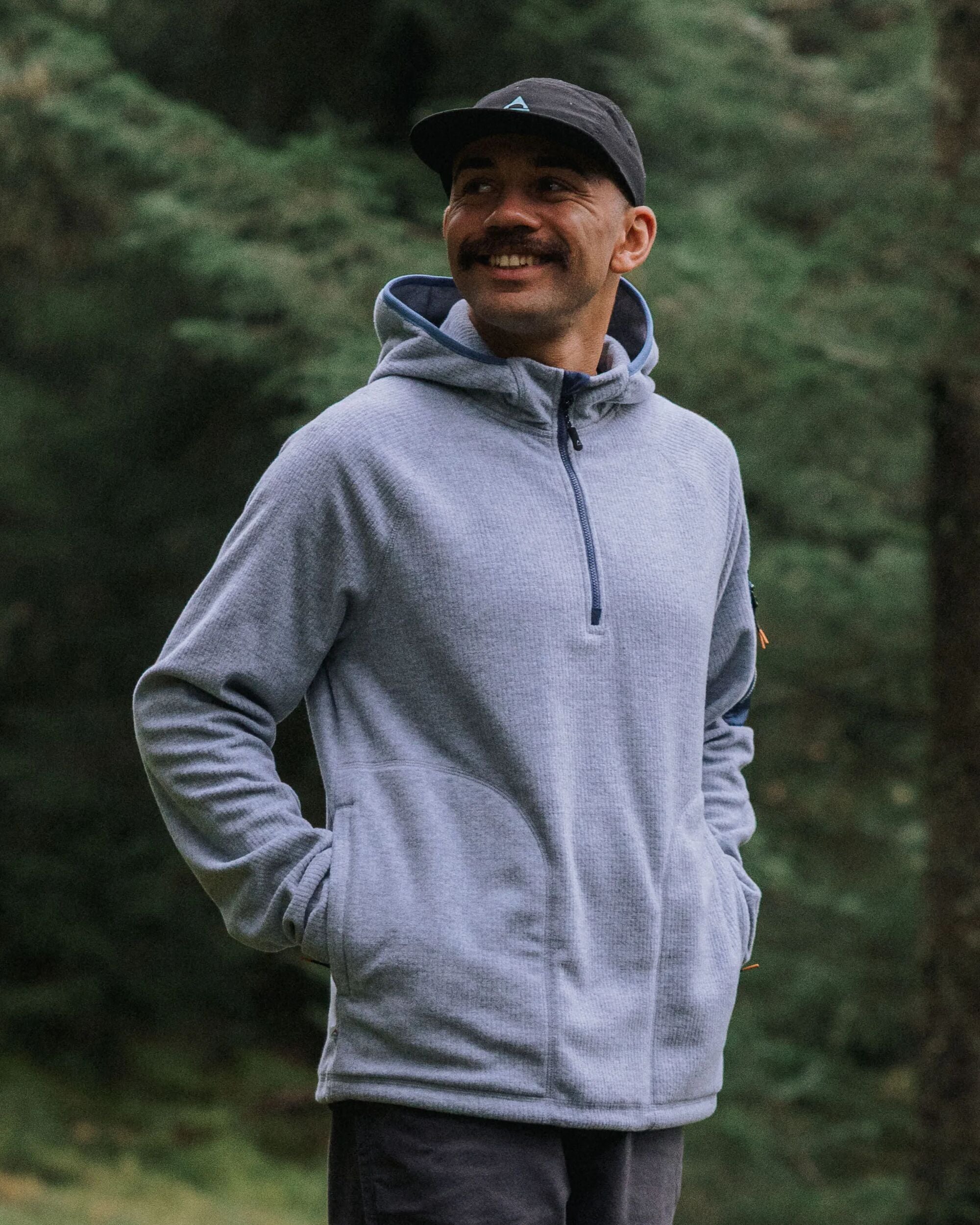 Forestscape Recycled Grid Fleece Hoodie - Grey Marl - Lifestyle