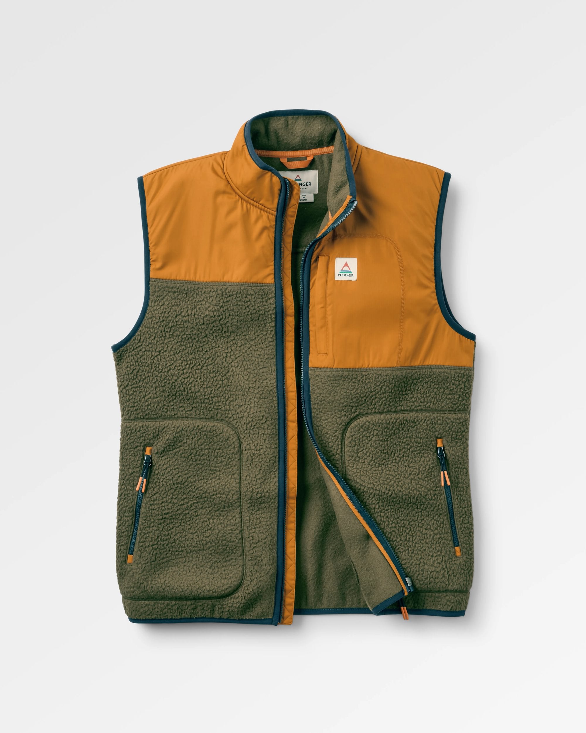 Offgrid Recycled Sherpa Fleece Vest - Dark Olive - Flatlay