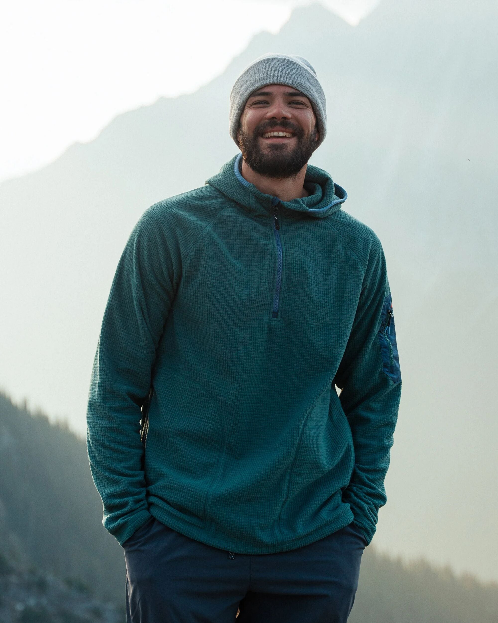 Forestscape Recycled Grid Fleece Hoodie - Deep Ocean - Lifestyle