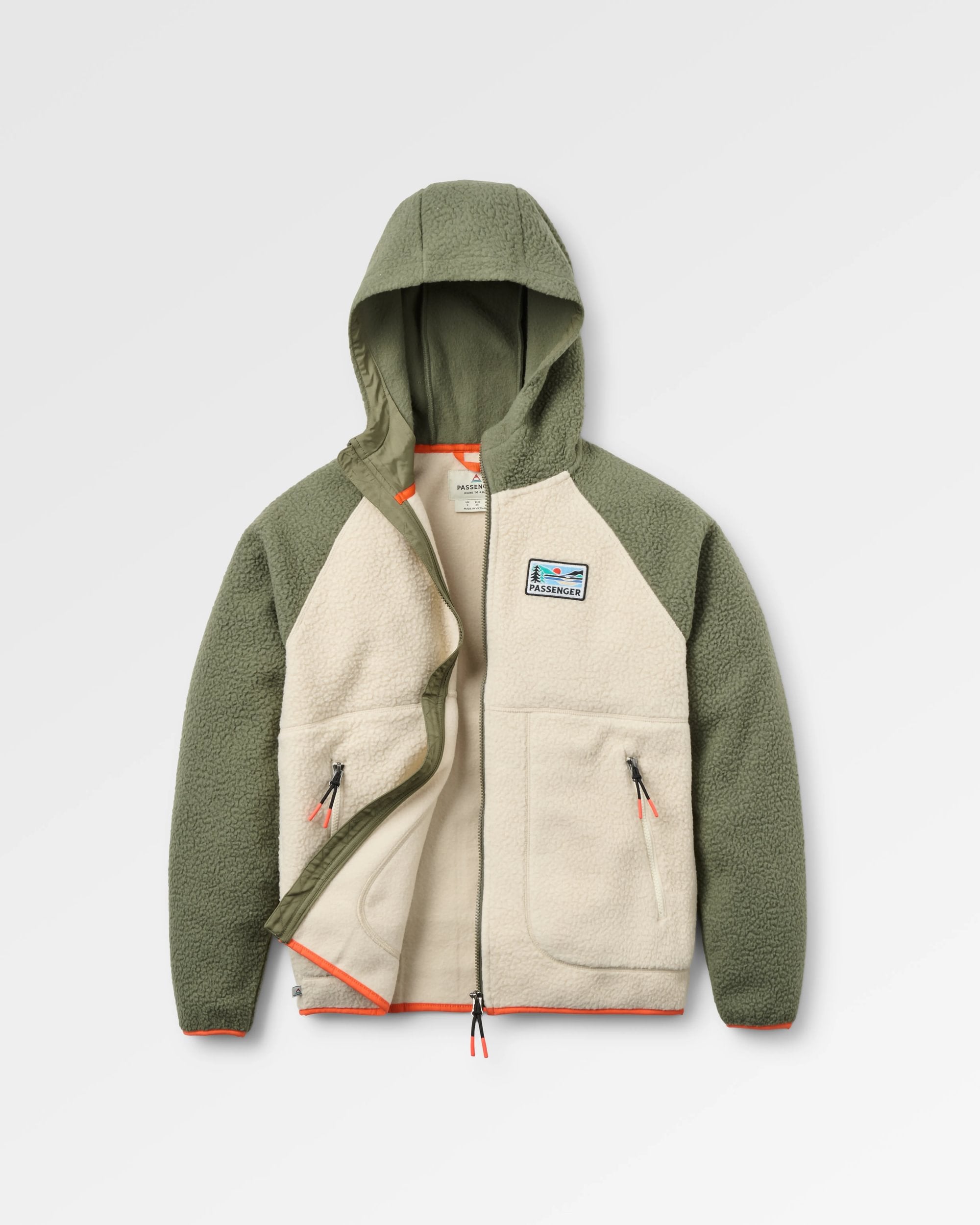 North Coast Full Zip Recycled Sherpa Fleece - Dusty Olive/Oatmeal - Flatlay
