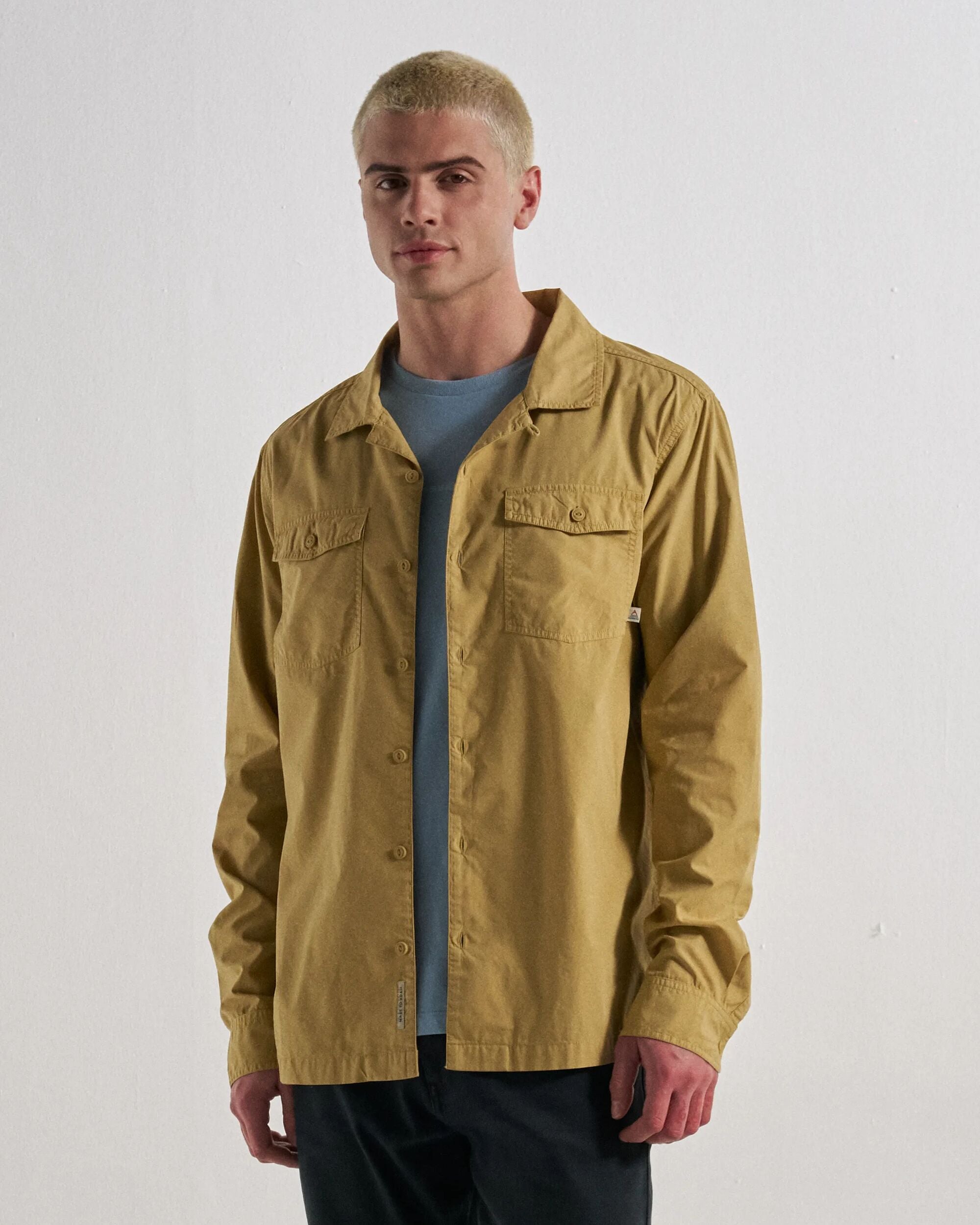 Acreage Organic Cotton LS Shirt - Warm Beige - Studio Model