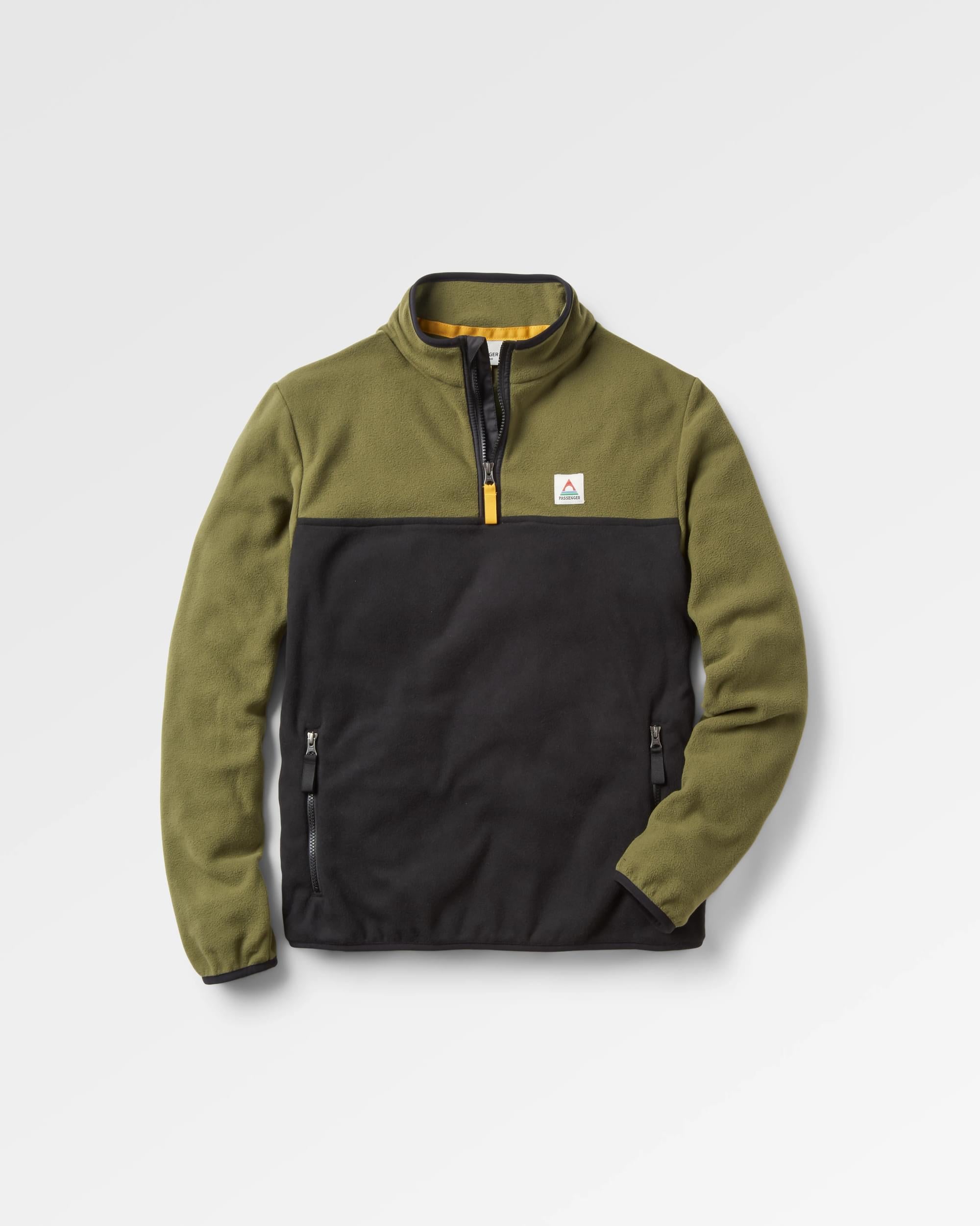 Set Off Recycled Polar 1/4 Zip Fleece - Khaki - Flatlay