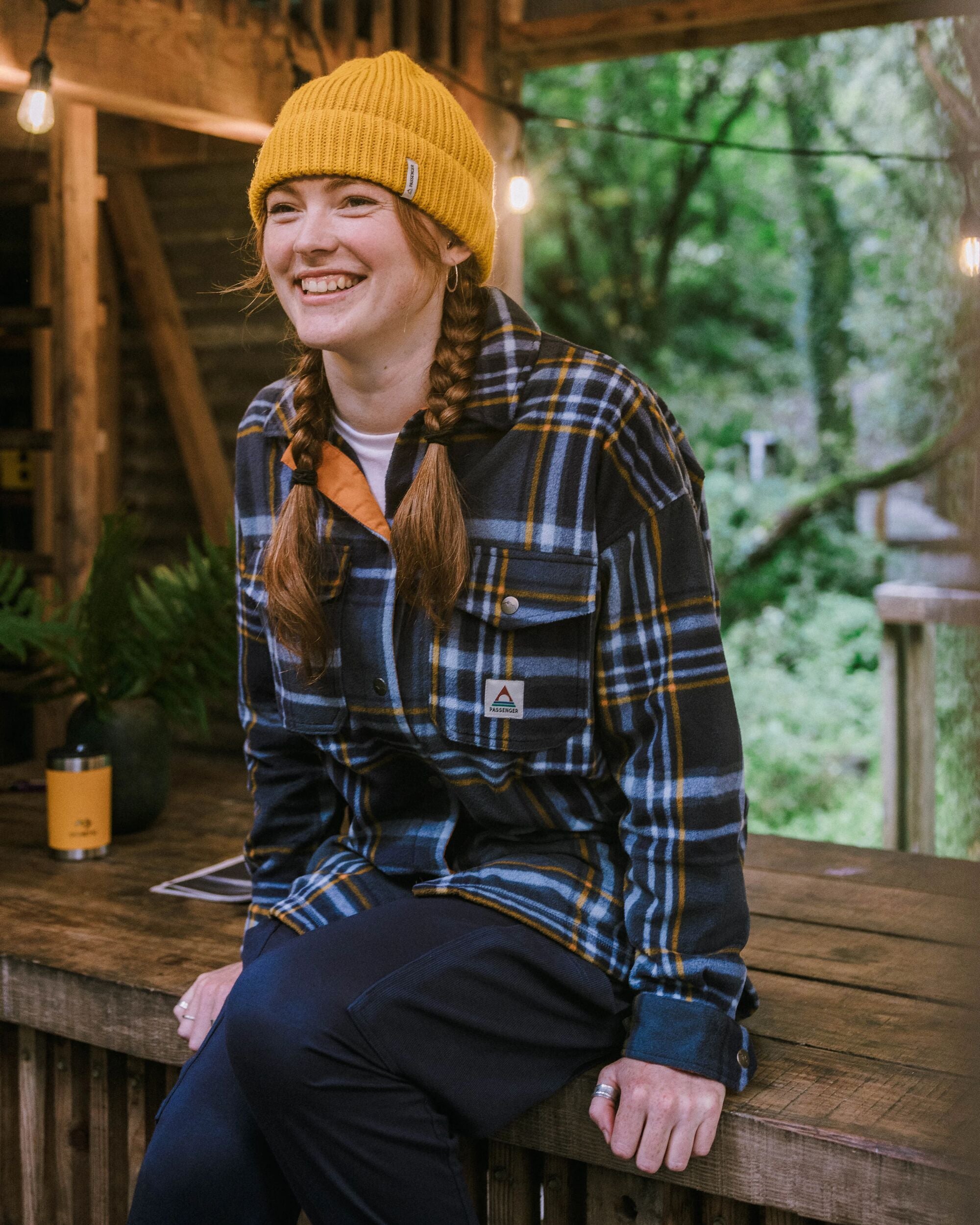 East Recycled Polar Fleece Shirt - Rich Navy/Faded Denim Check - Lifestyle