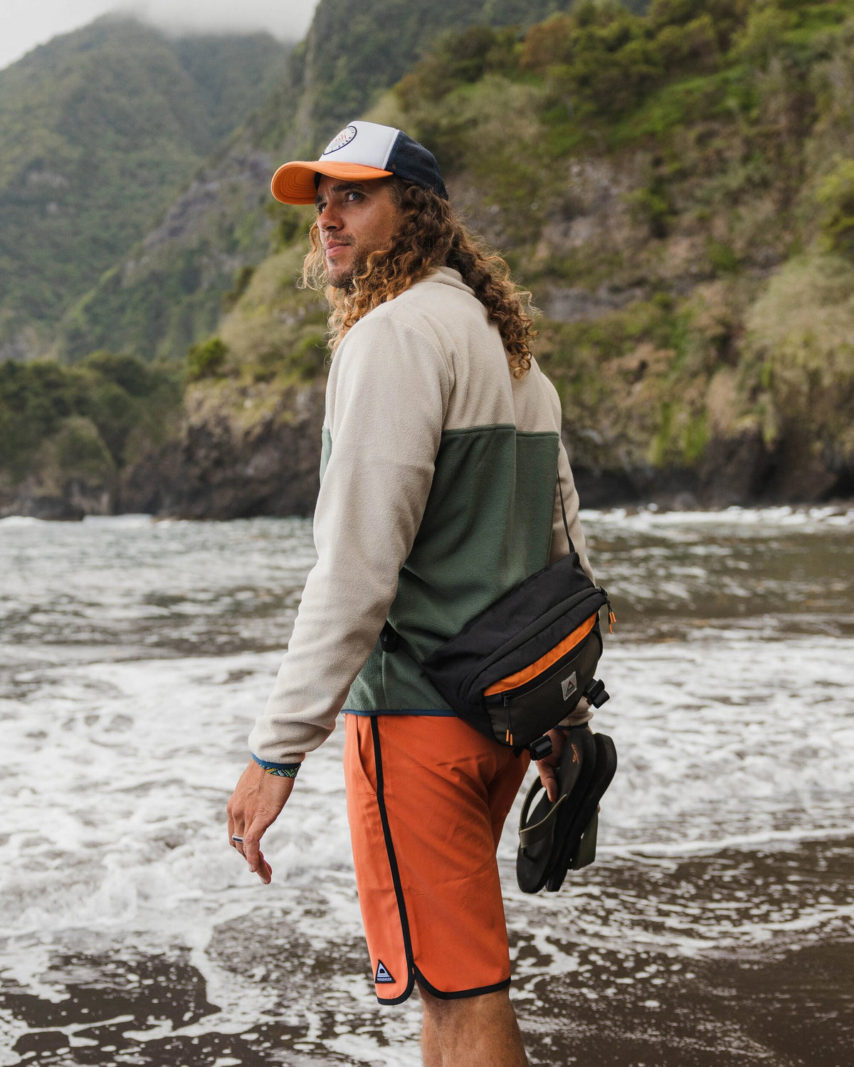 Set Off Polar 1/4 Zip Fleece - Oatmeal/ Dark Forest - Lifestyle