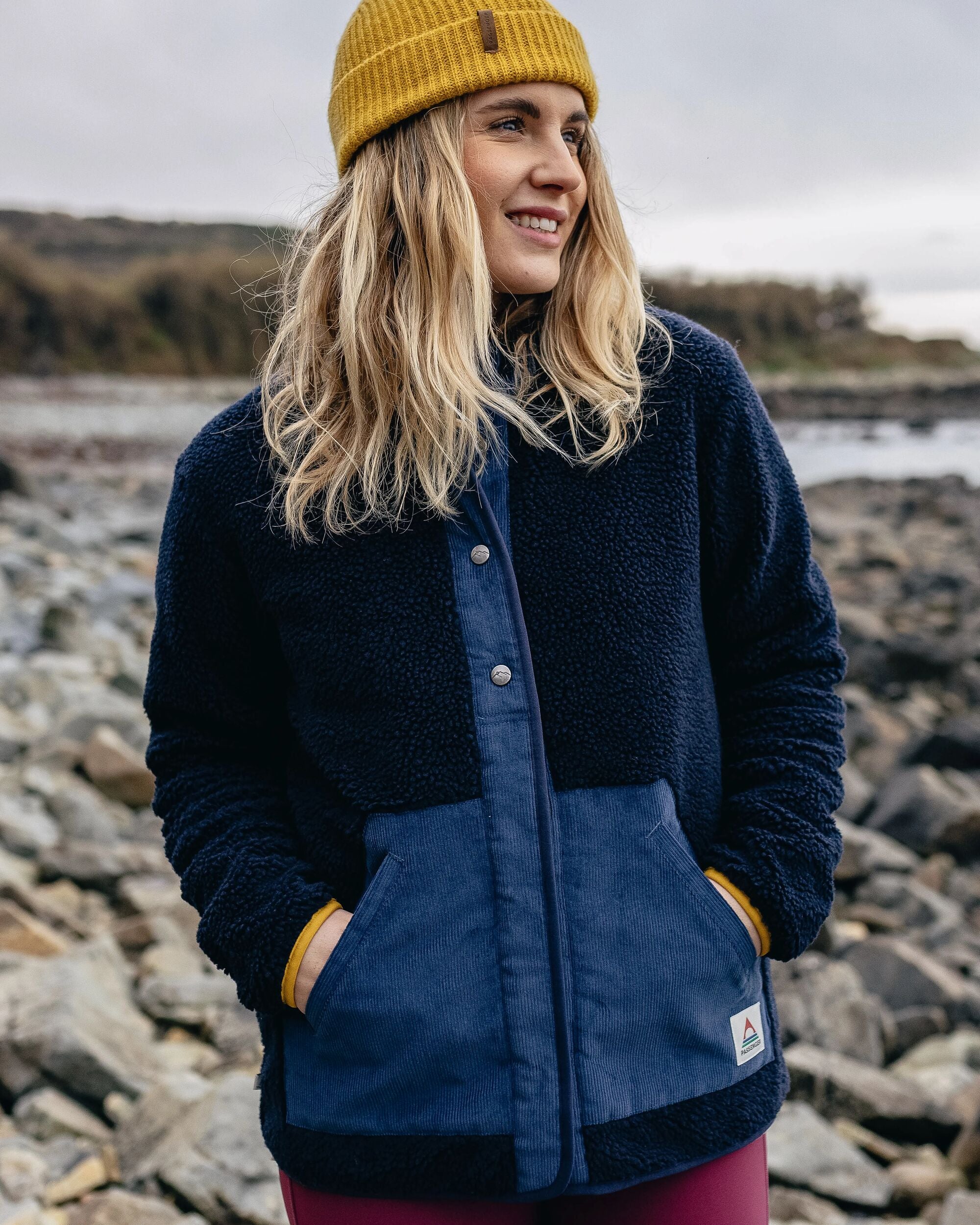 Clover Recycled Cotton-Lined Sherpa Fleece - Deep Navy - Lifestyle