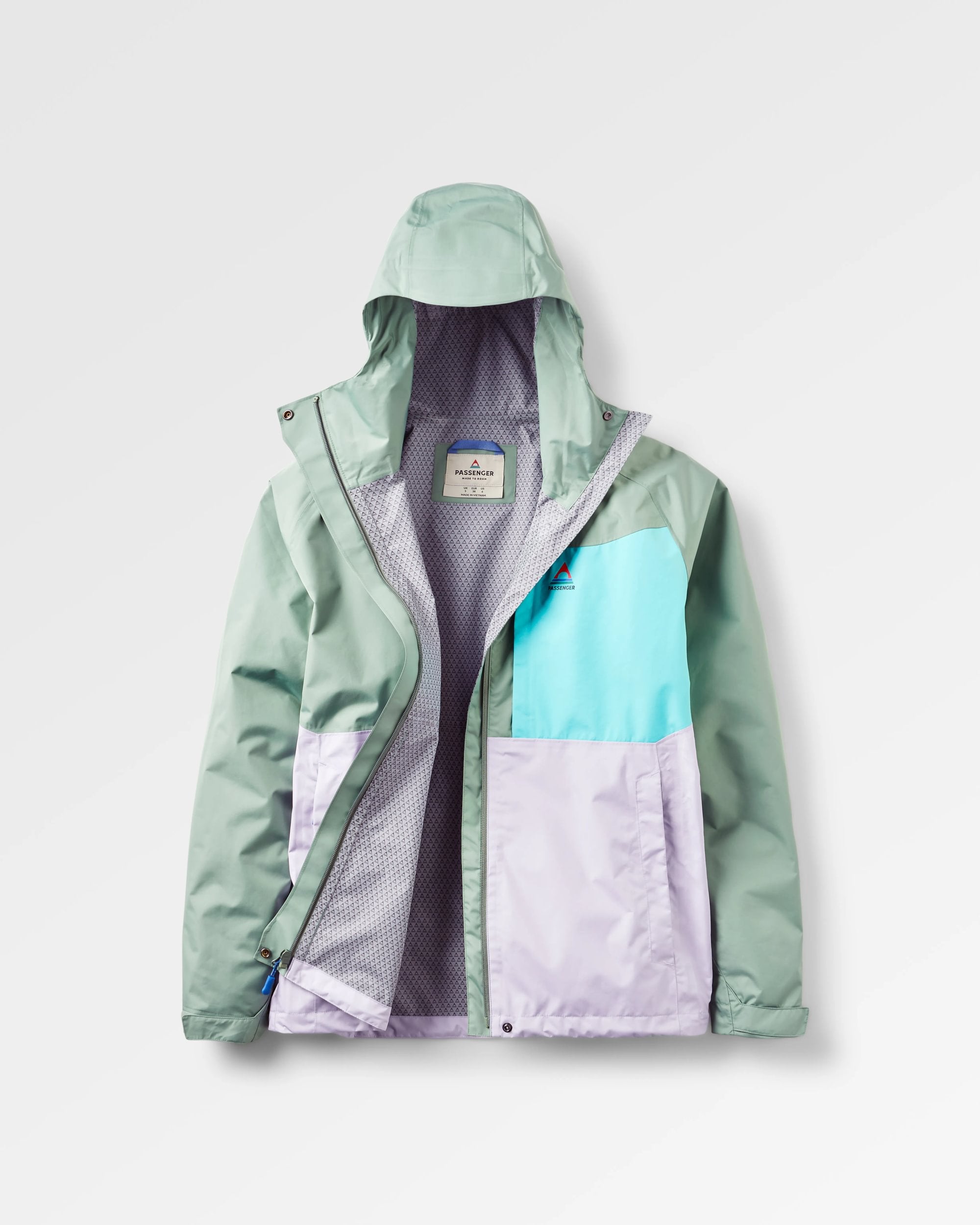 Trailscape Women's Recycled Waterproof Jacket - Pistachio/Lilac Mist/Aqua - Flatlay