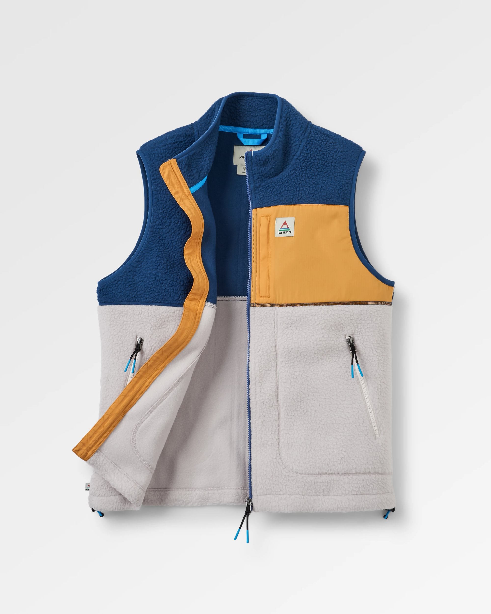 Fairbanks Full Zip Recycled Sherpa Gilet - Dark Denim/Vintage White - Flatlay