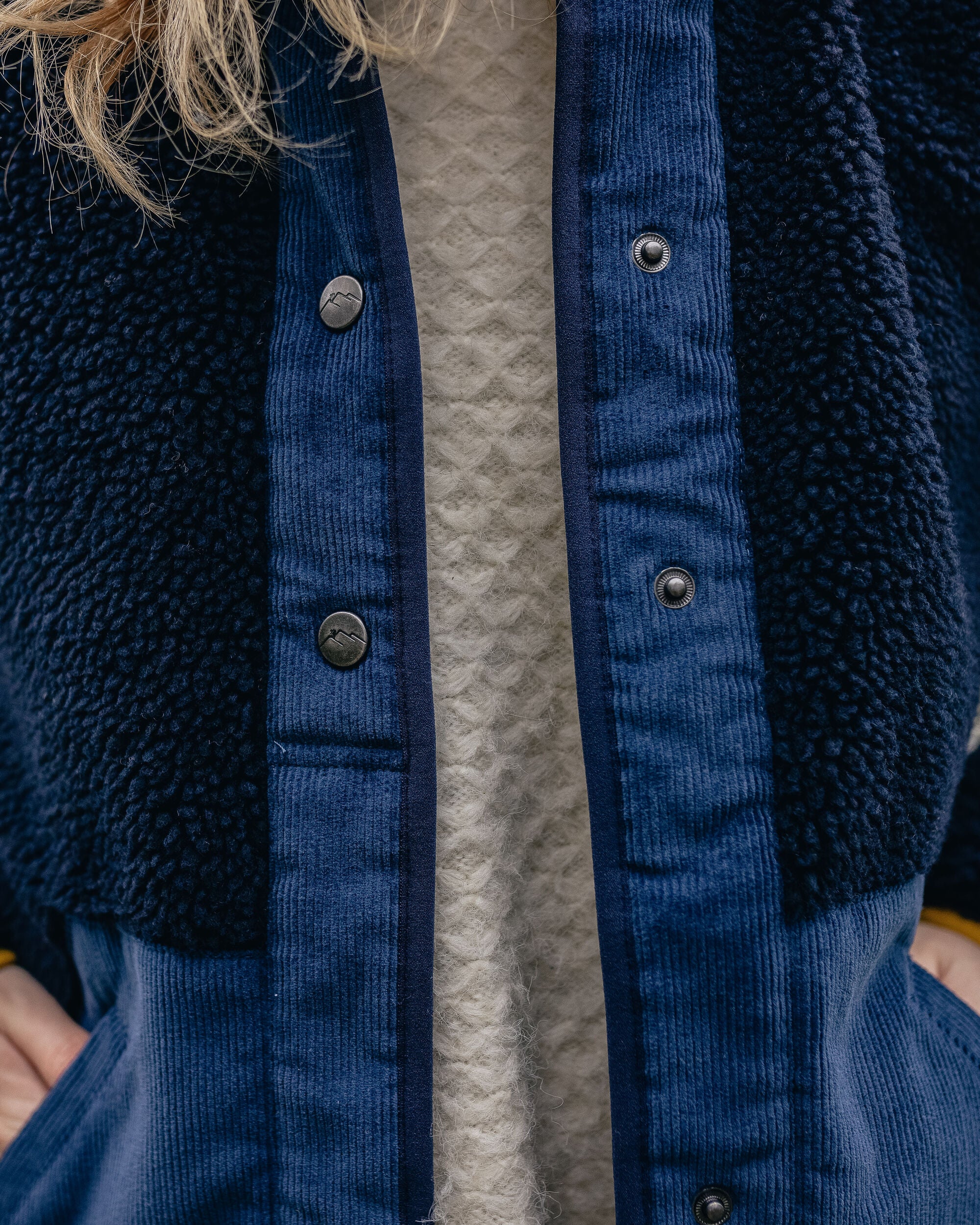 Clover Recycled Cotton-Lined Sherpa Fleece - Deep Navy - Lifestyle