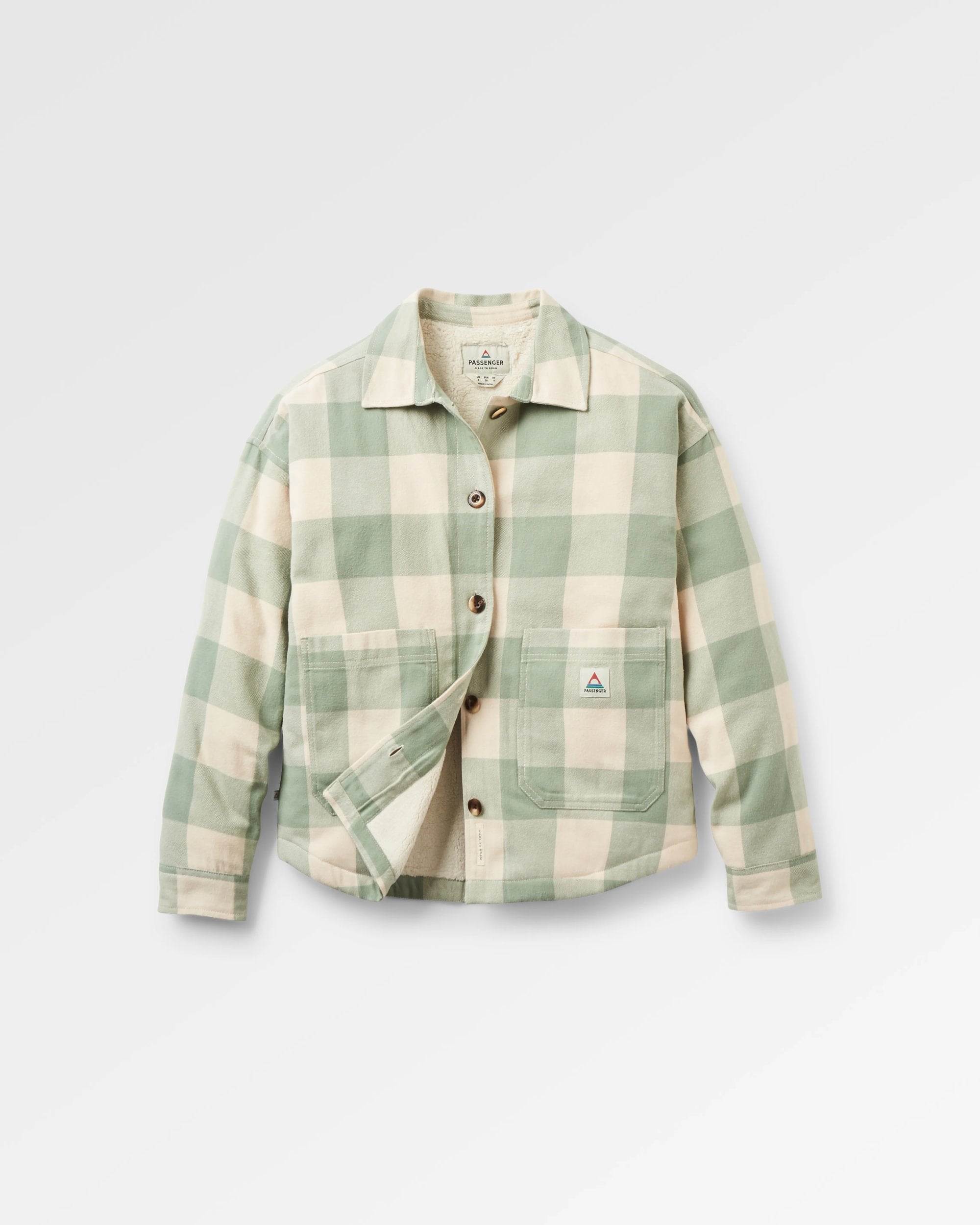 Flint Organic Cotton Overshirt - Pistachio Buffalo Check - Flatlay