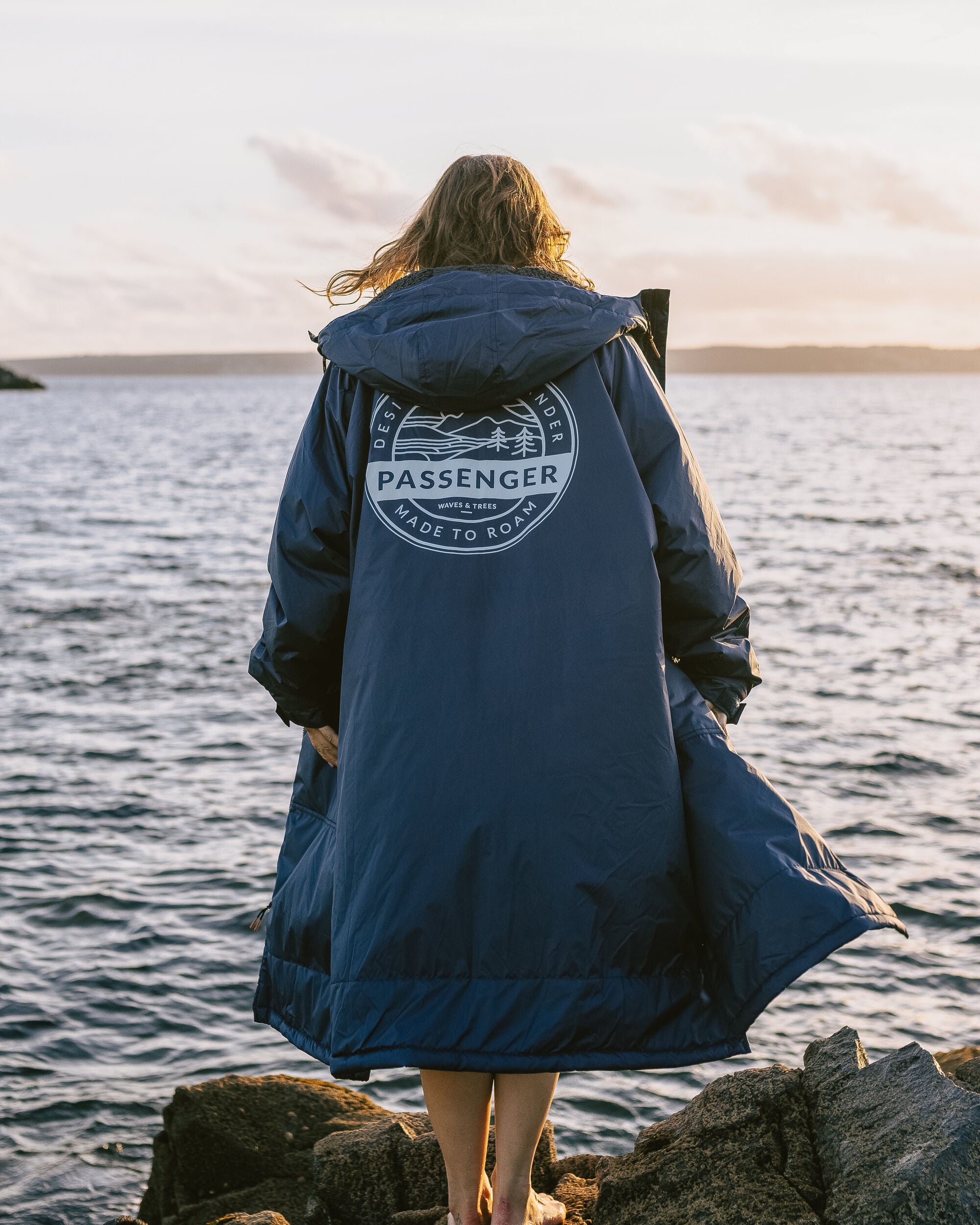 Waves Recycled Sherpa Lined Changing Robe - Rich Navy - Lifestyle - Female