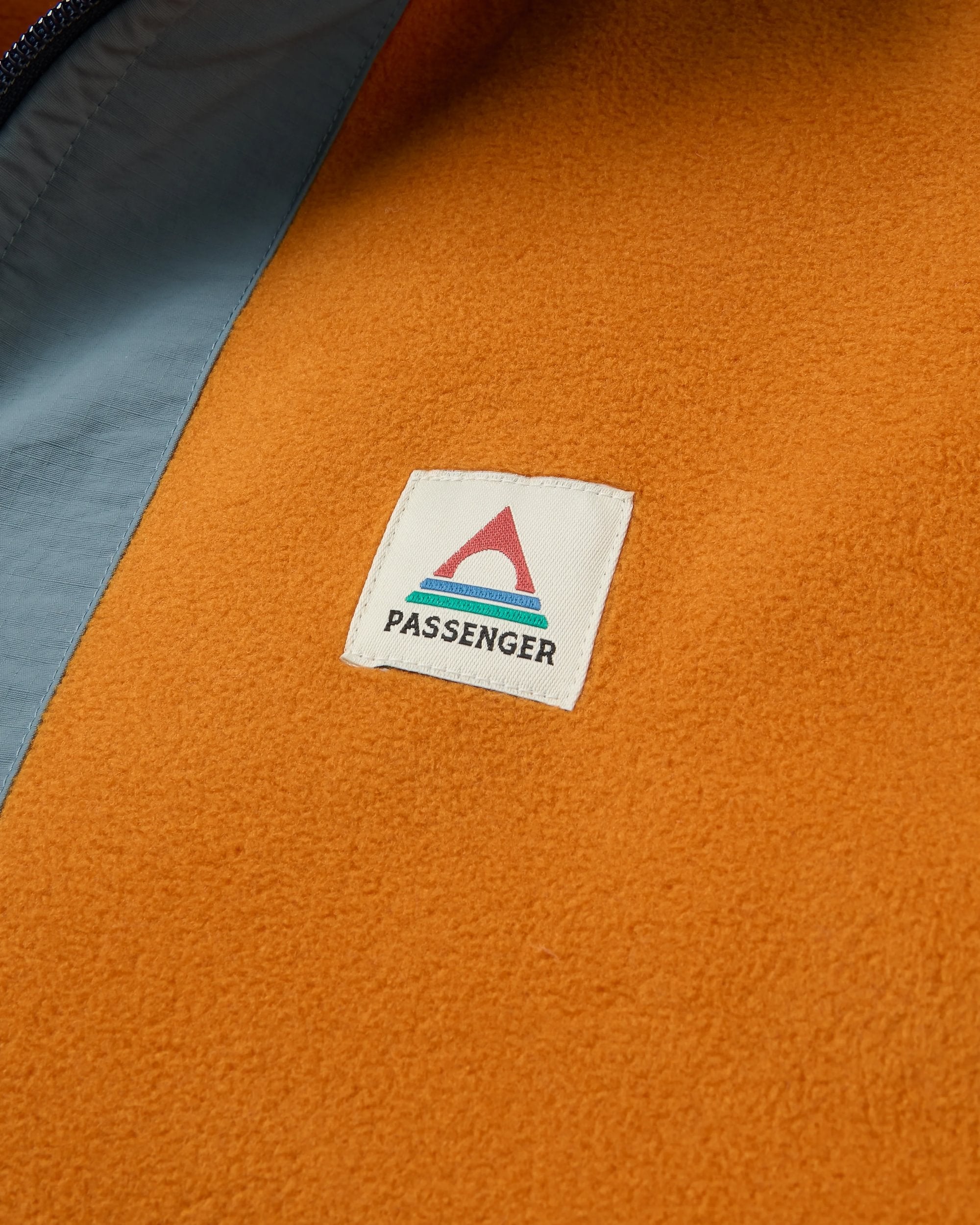 Woodland Hooded Recycled Polartec® Fleece - Retro Orange/Tidal Blue - Flatlay