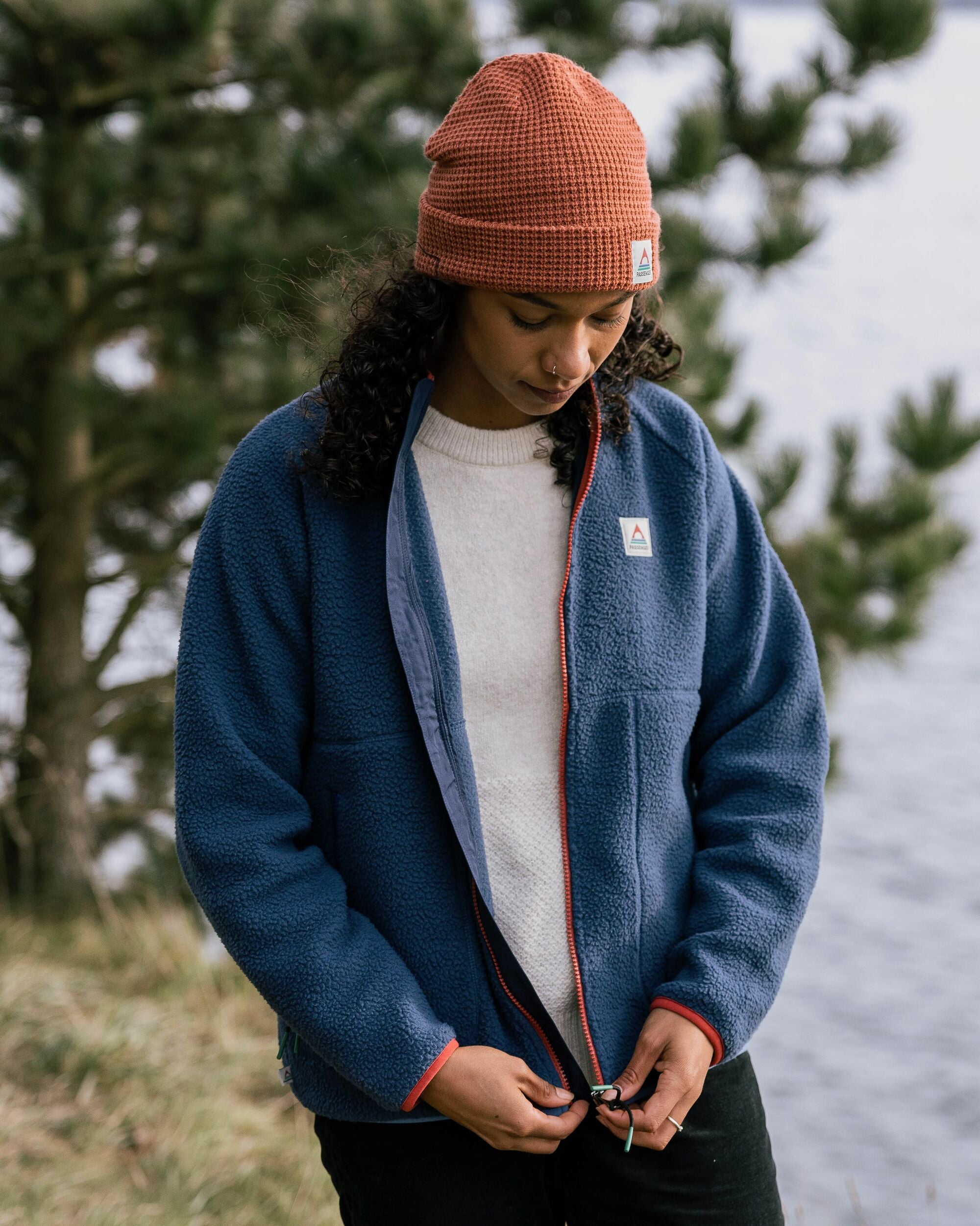 Fairbanks Full Zip Recycled Sherpa Fleece - Dark Denim - Lifestyle