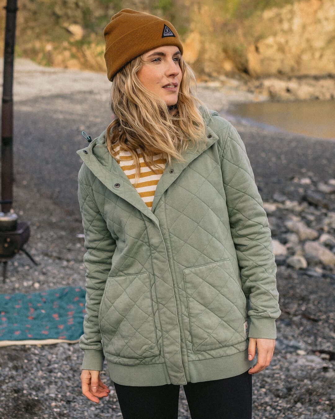 Clementine Quilted Popper Up Hoodie - Pistachio - Lifestyle