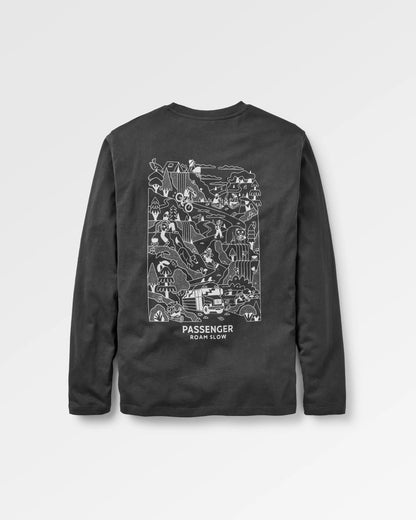 Roam Slow Men's Recycled Cotton LS T-Shirt - Black - Flatlay