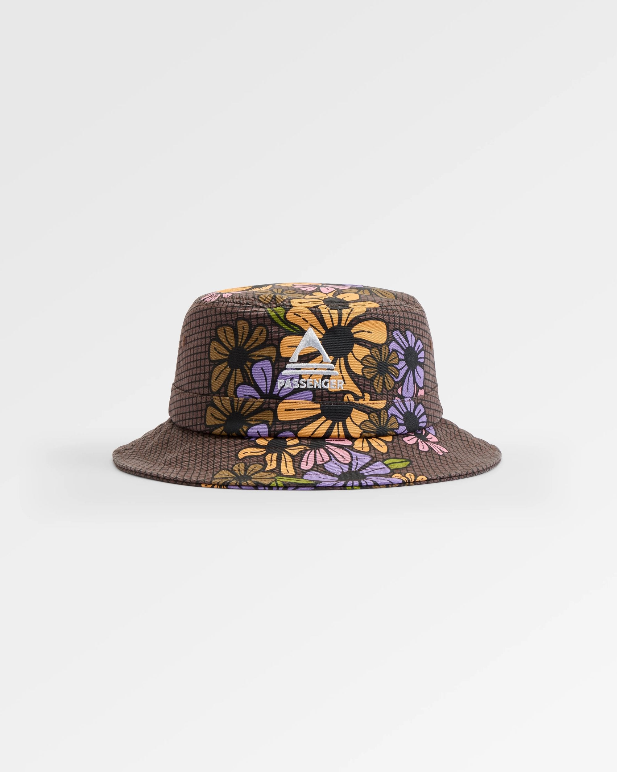 Shaded Organic Bucket Hat - Floral Grid Espresso - Flatlay