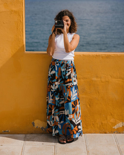 Zephyr Woven Maxi Skirt - Mountain Foliage Blue - Lifestyle