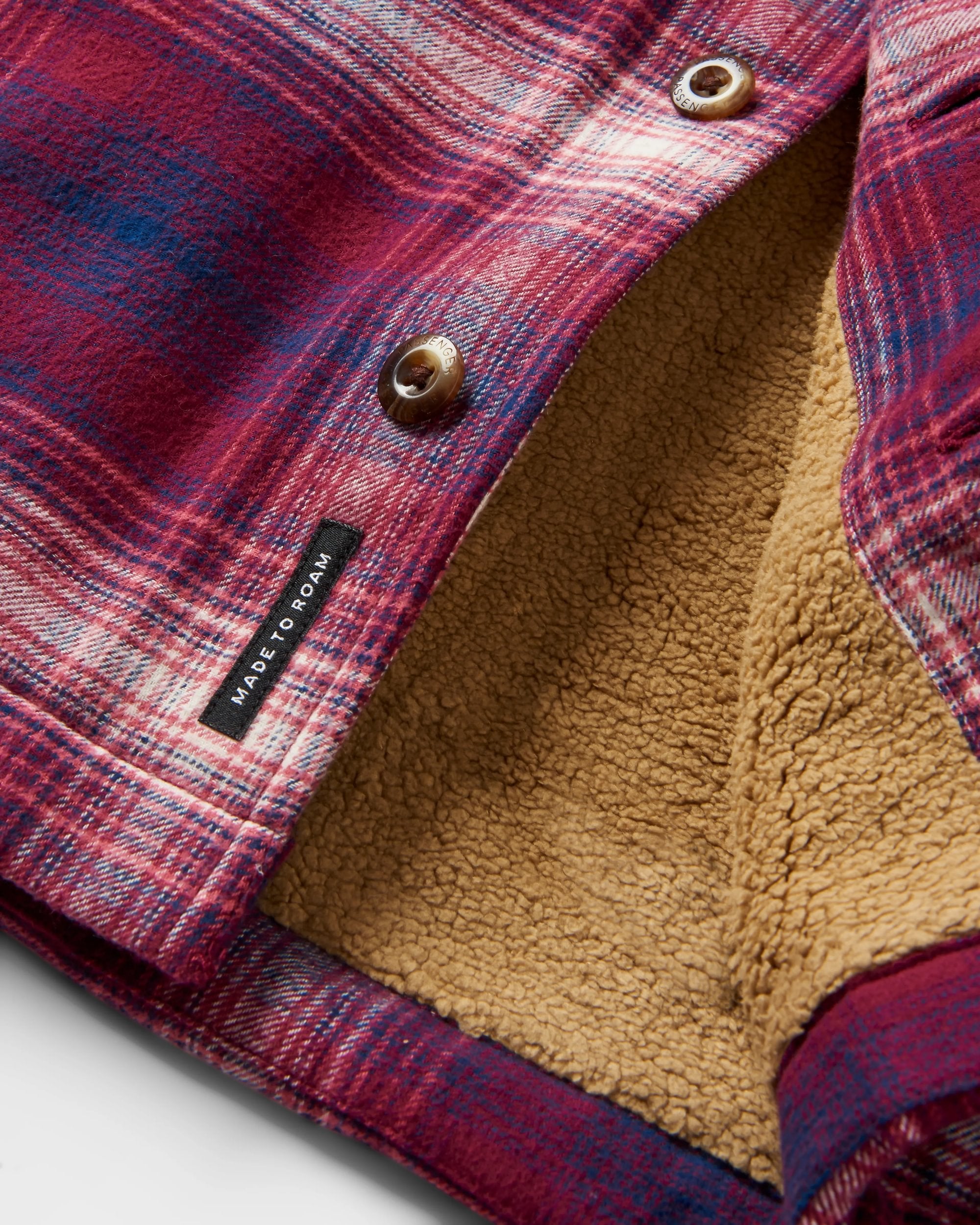 Freestyle Sherpa-Lined Overshirt - Wine/Rich Navy Check - Flatlay