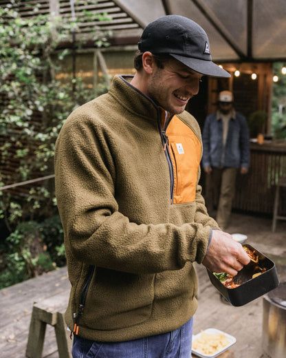 Offgrid 1/2 Zip Recycled Sherpa Fleece - Dark Olive - Lifestyle
