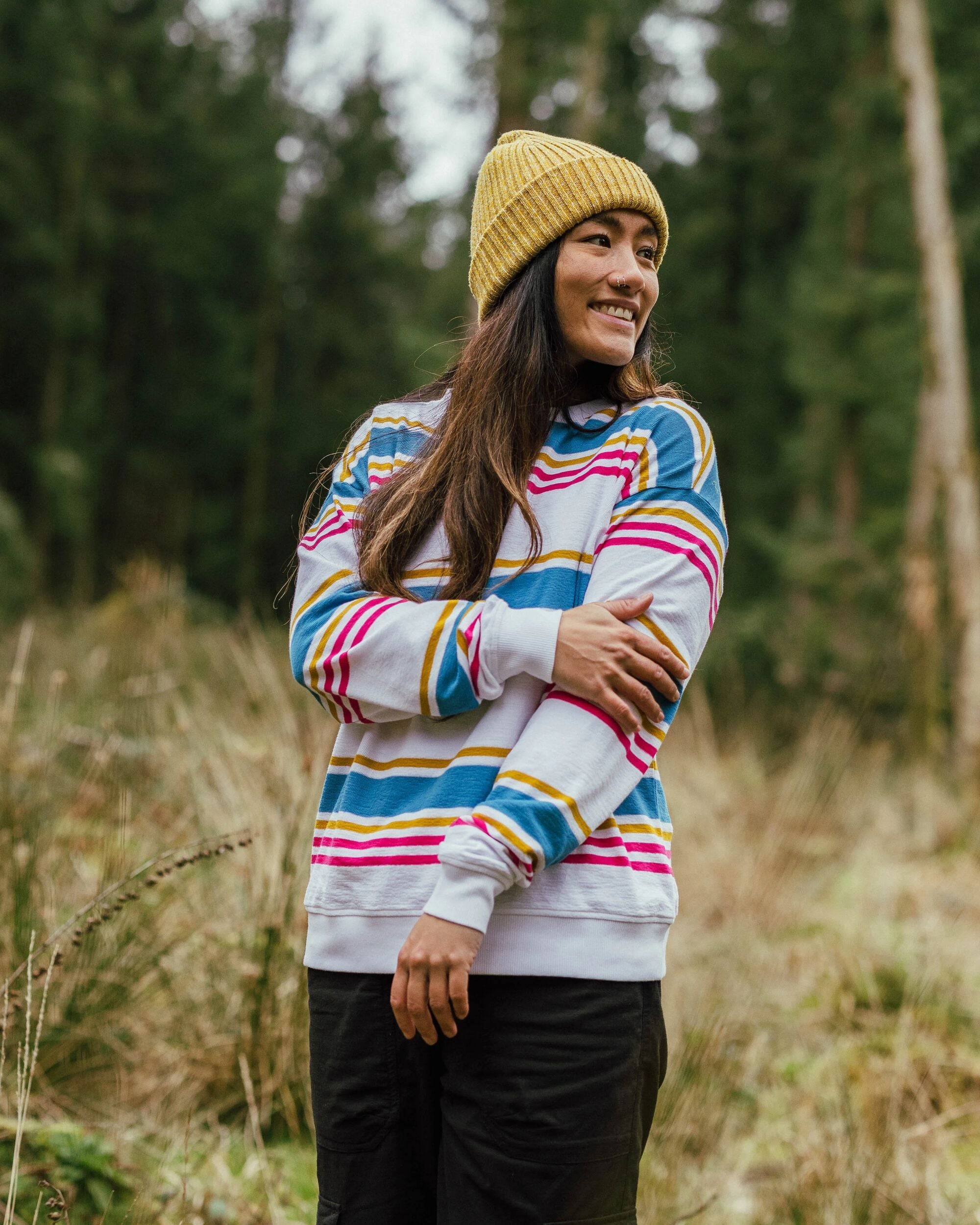 Graceful Textured LS Top - Multi Stripe - Lifestyle