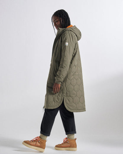 Flora Long Recycled Insulated Parka - Dusty Olive - Studio Model