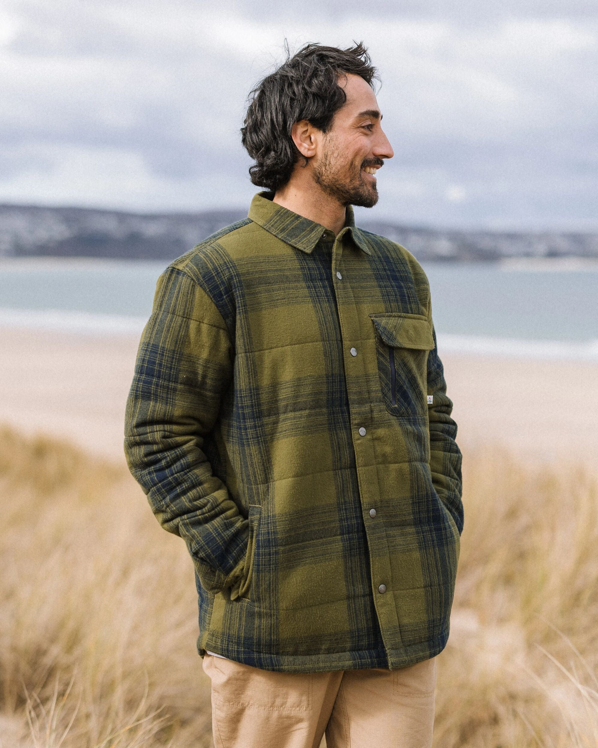 Taranaki Quilted Overshirt - Navy/Khaki Check - Lifestyle