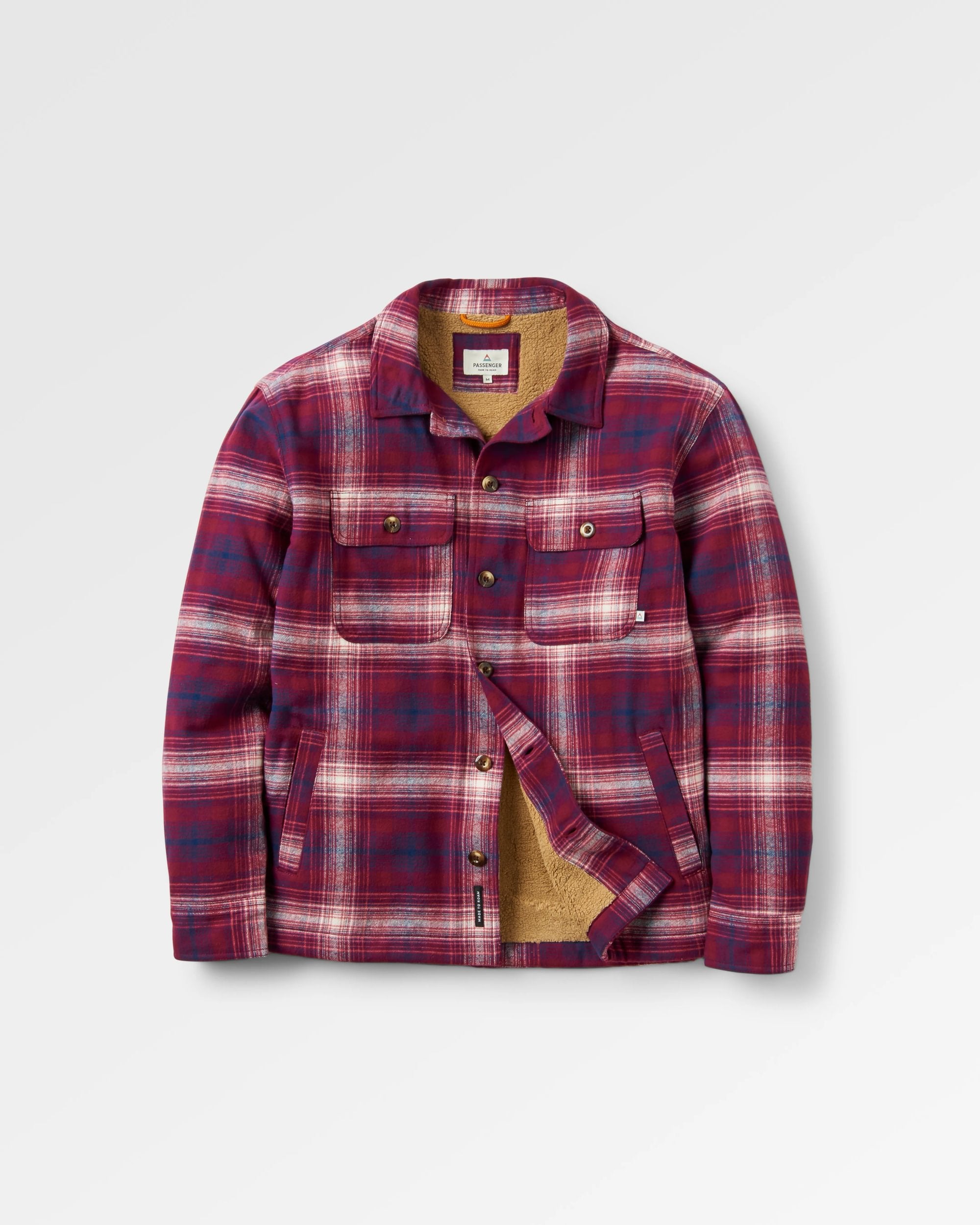 Freestyle Sherpa-Lined Overshirt - Wine/Rich Navy Check - Flatlay