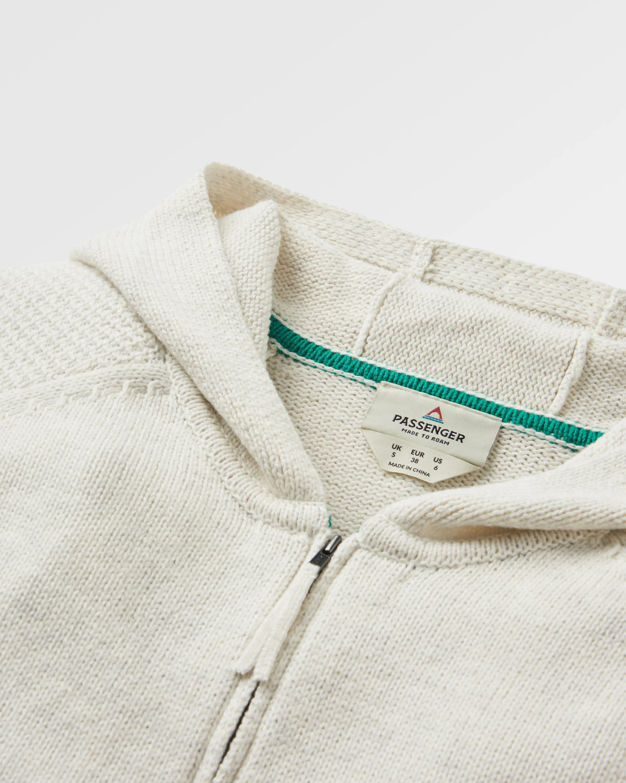 Cove Full Zip Organic Cotton Knitted Hoodie - Off White - Flatlay