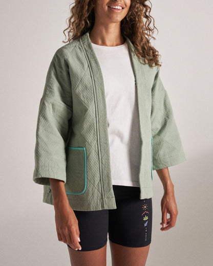 Mira Organic Cotton Quilted Overshirt - Pistachio - Studio Model