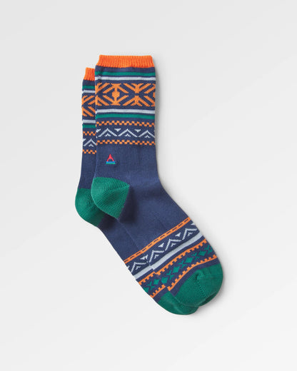 Organic Midweight Patterned Socks - Deep Navy