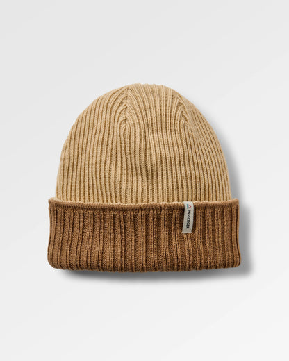 Outlook Reversible Recycled Beanie - Toffee/Stone - Flatlay