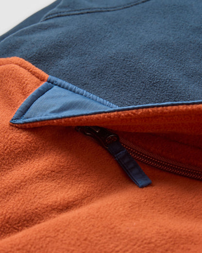 Woodland Hooded 1/2 Zip Recycled Polar Fleece - Baked Clay/Deep Navy - Flatlay