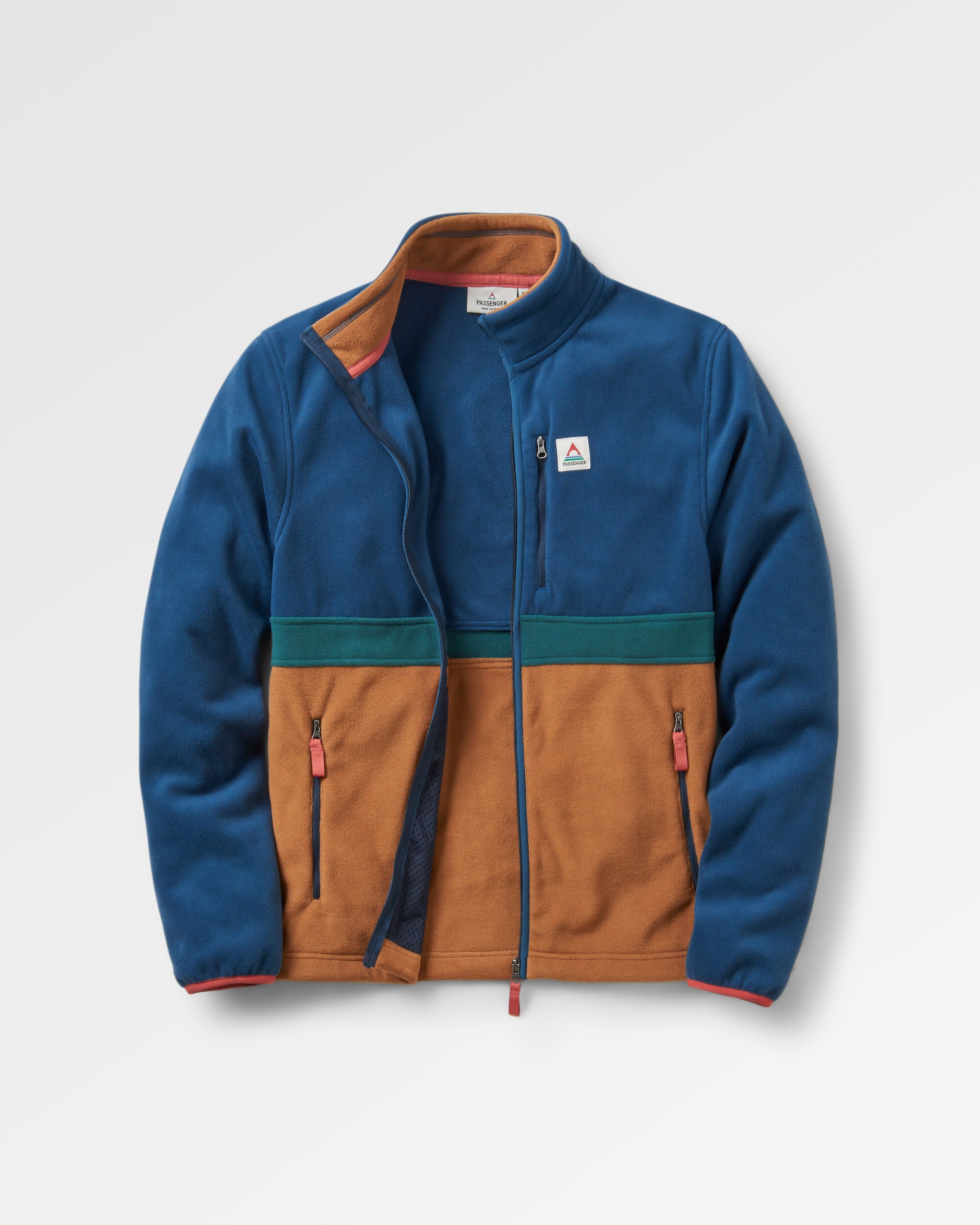 Ridge Full Zip Recycled Polar Fleece - Dark Denim/Toffee - Flatlay