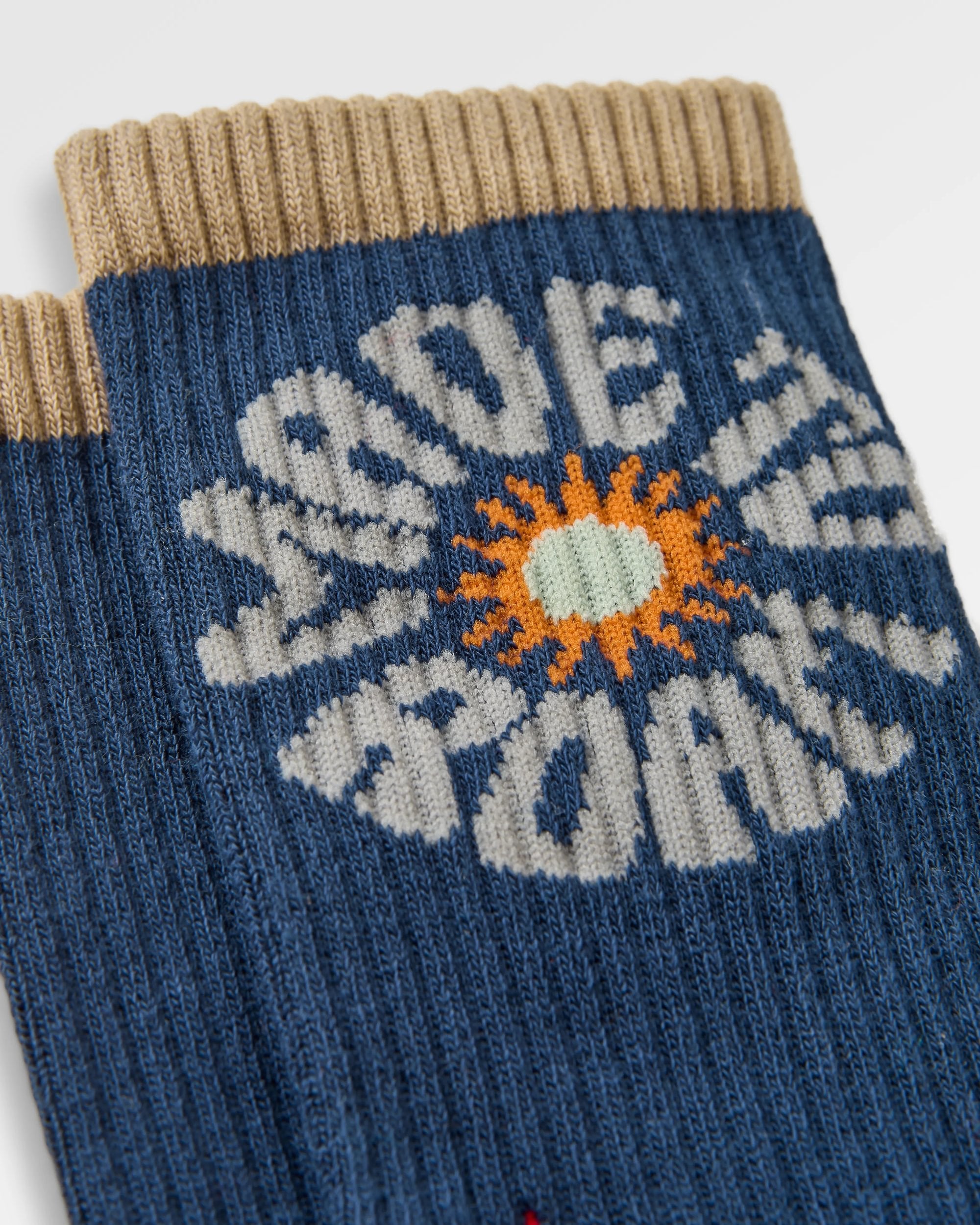 Made to Roam Graphic Crew Socks - Rich Navy - Flatlay