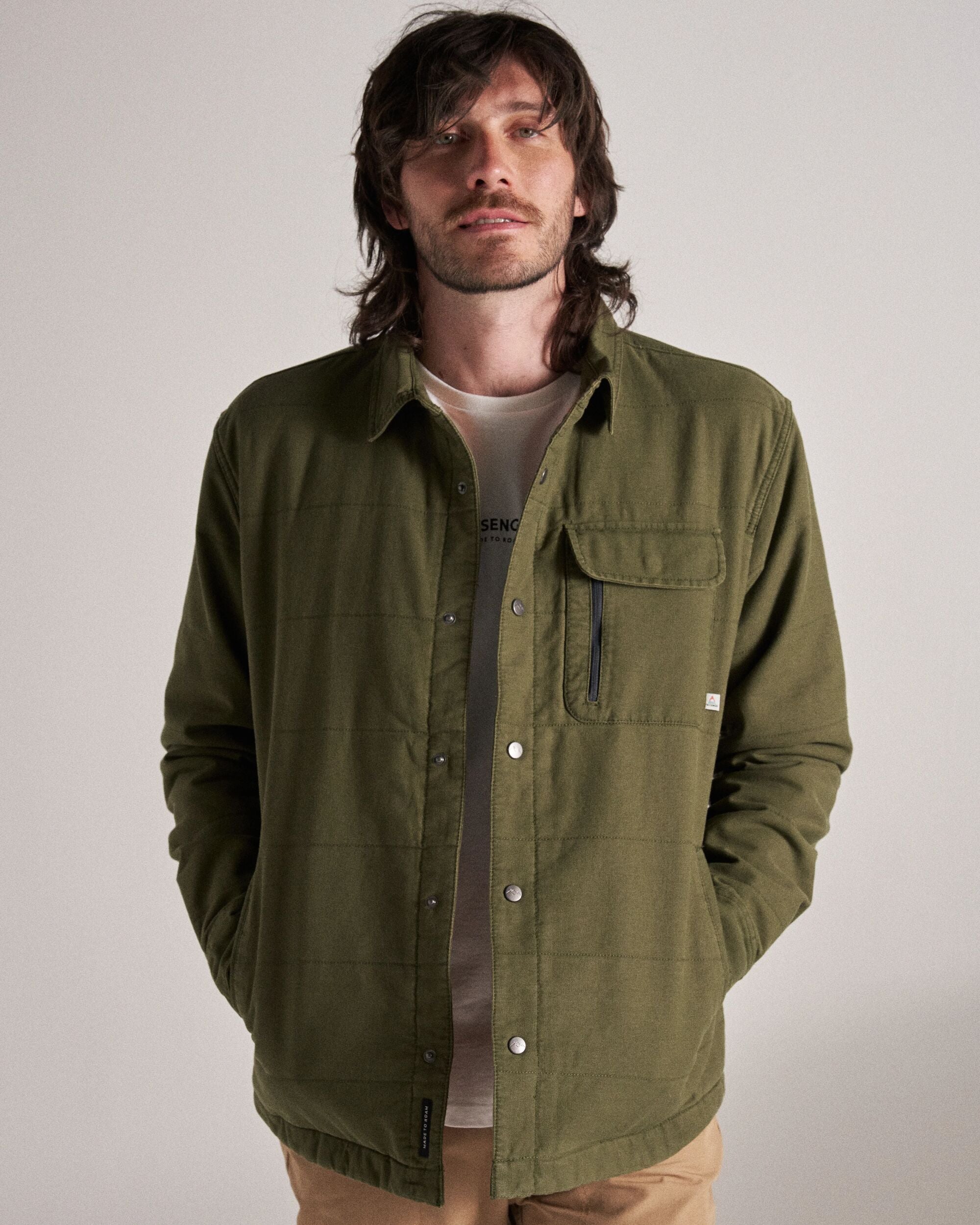 Taranaki Canvas Quilted Overshirt - Khaki - Studio Model
